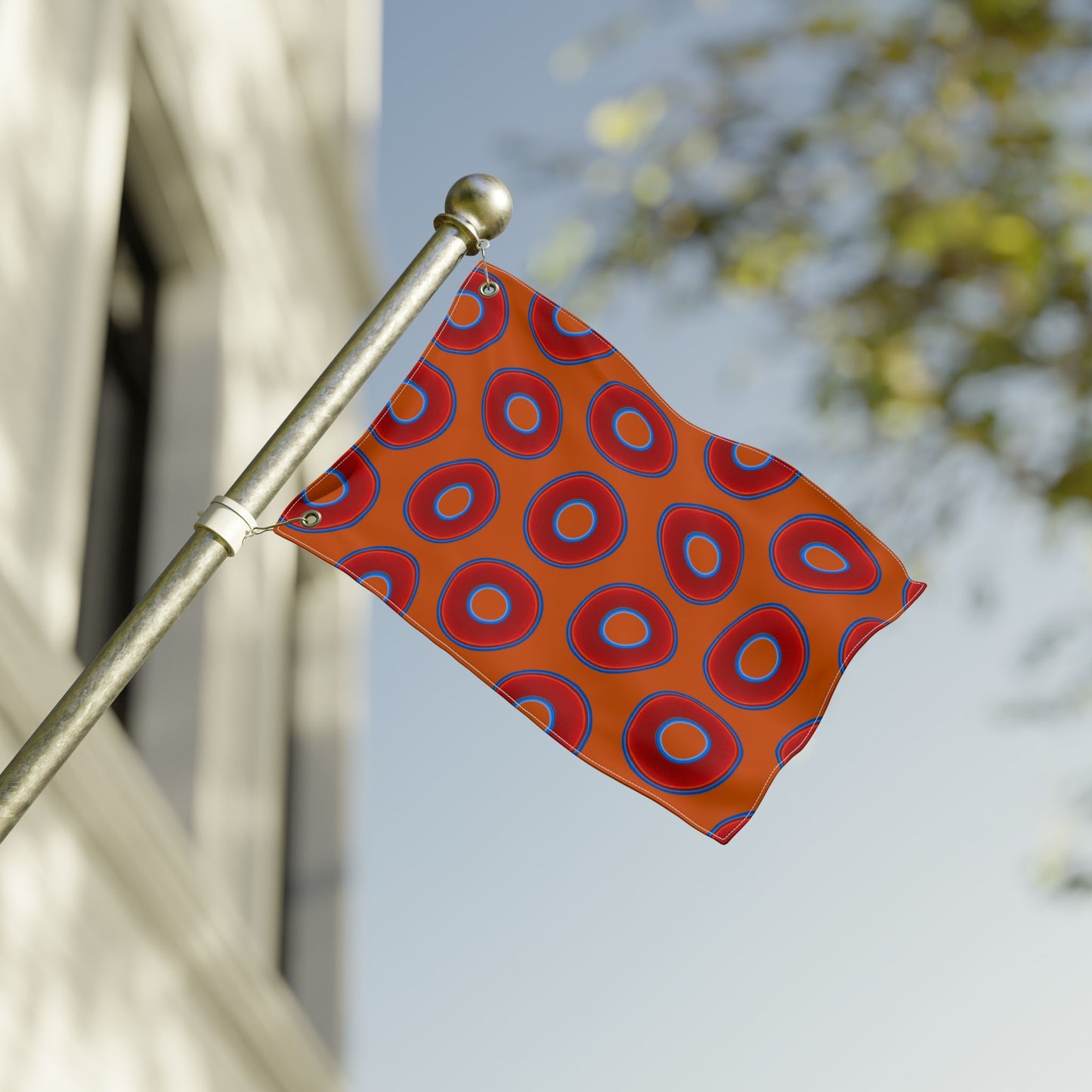 Lumpy Flagpole Sitters - Donut Flags [12" x 18"] - red vivid donut print w/dark orange background