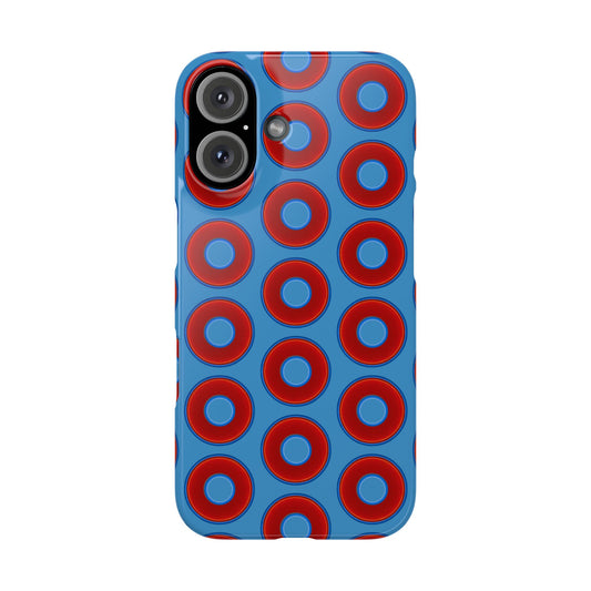 Lumpy Donut Snap Case - red vivid donut print w/light steel blue background
