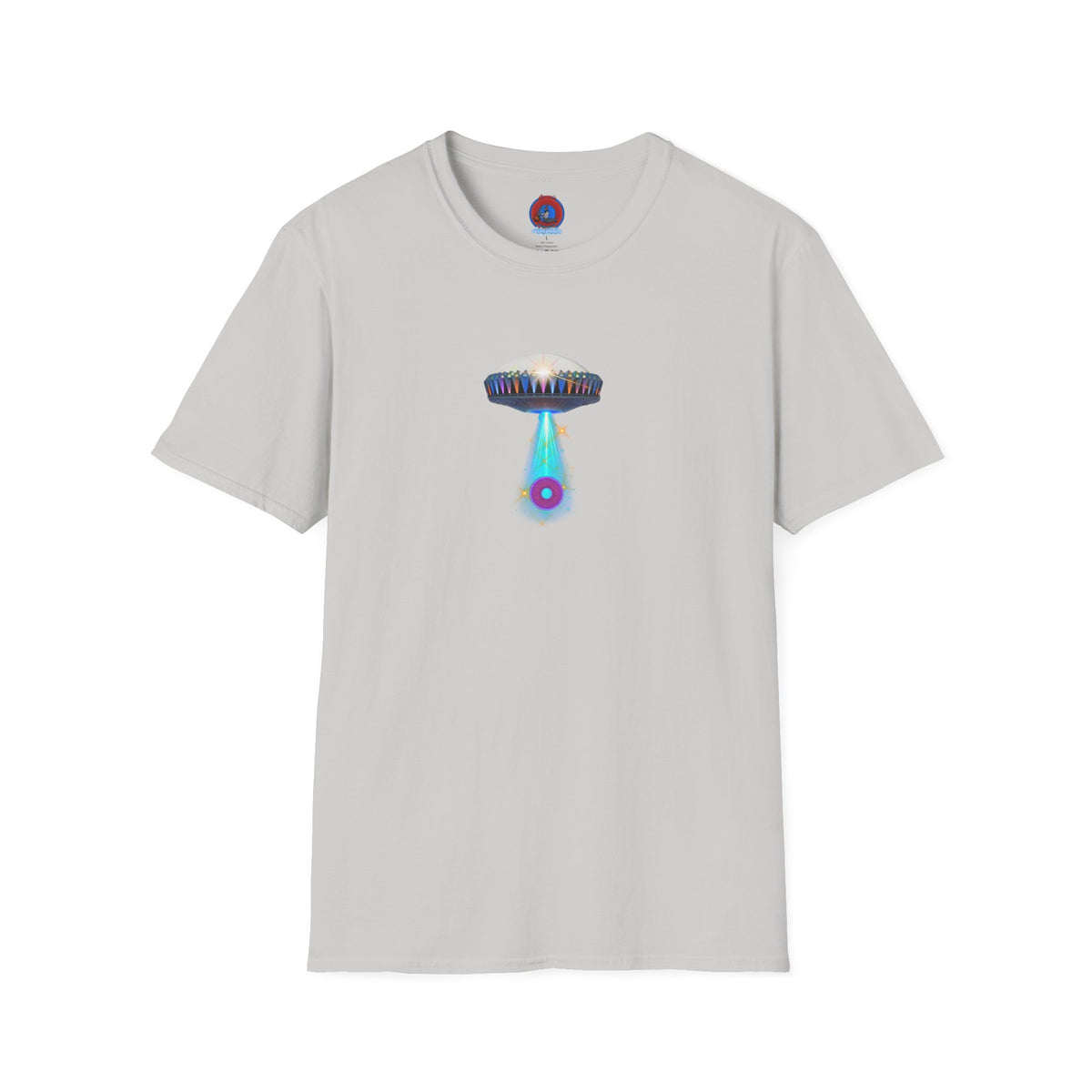 Classic Donut Tee - Unisex Soft-Style - "Donuts now Served on the Mothership" - series 1.0  - variant 6  - tractor-beamed donut