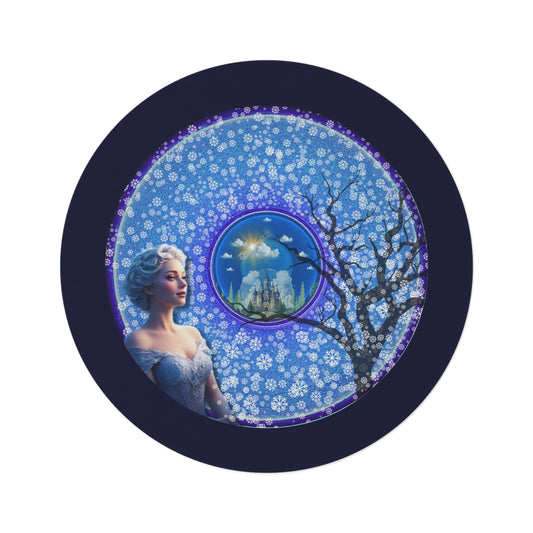 Round Room - 5 ft x 5 ft Lumpy Donut Rug - "Donut Rug Locked in Glaciers" - vivid blue/purple donut w/dark navy background