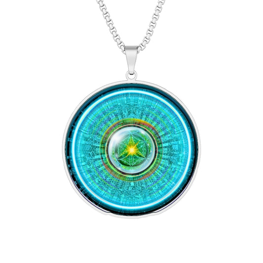 Lump's Heady Donut Necklace - 1" x 1" Stainless Steel Pendant - "Donut of Life Pendant - Tube Edition" - turquoise/teal tube donut - variant 1