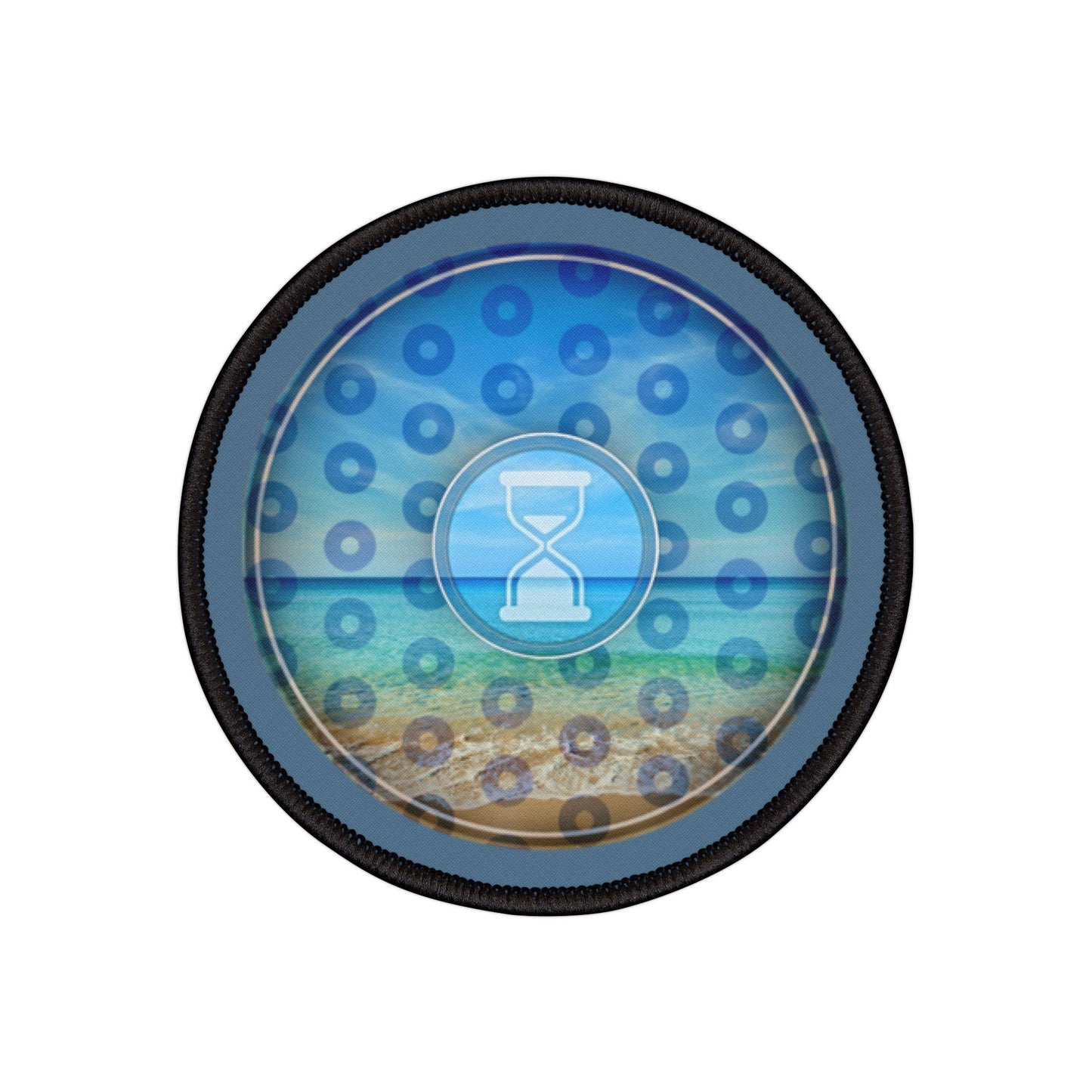 Iron-On Donut Patch - "Still Loading Sand" - vivid blue paradoxical pic donut - variant 1