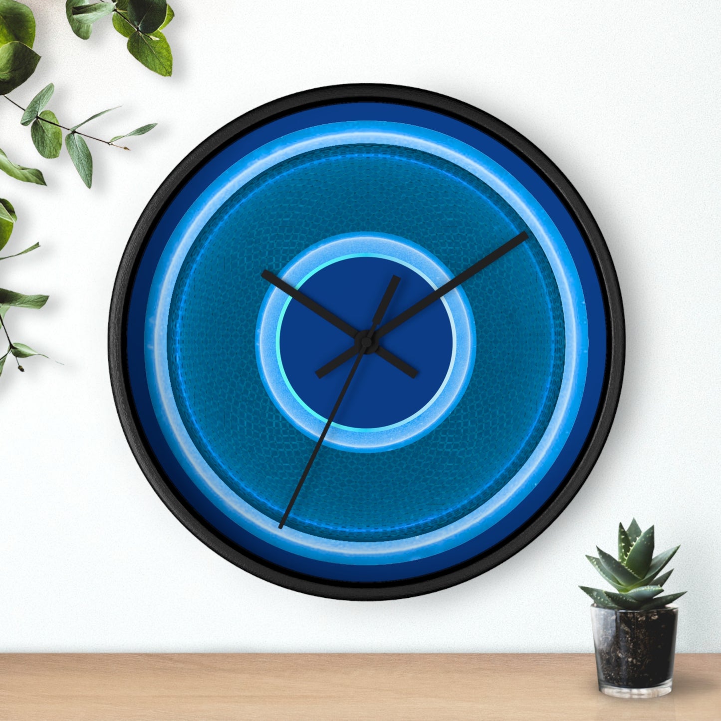 Lumpy Wall Clock - blue rustic donut w/light blue edging - variant 6 w/dark blue background