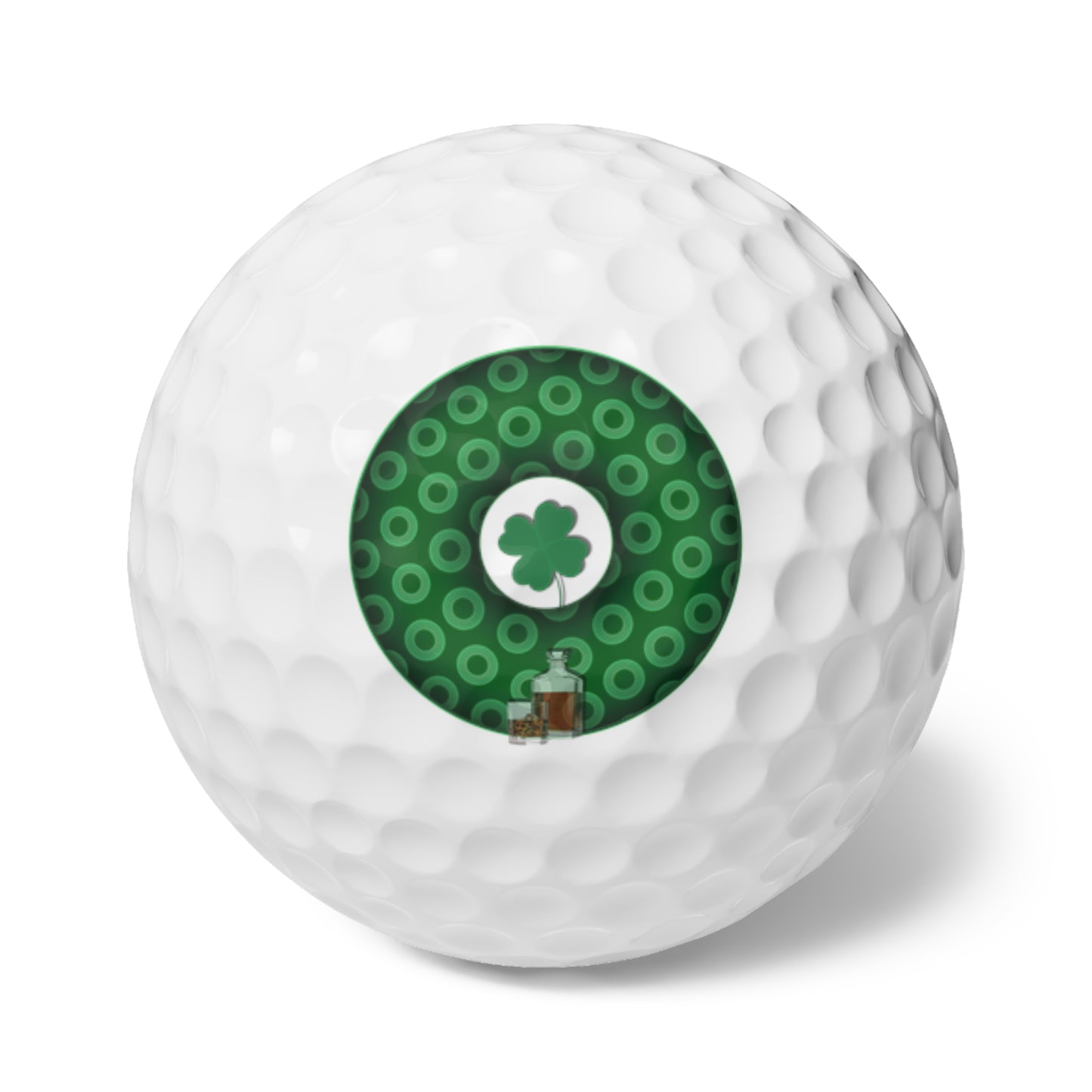 Lumpy Donut Golf Balls - 6-pack - "Patron Saint of Golf Balls" - green/light green caviar paradox donut - w/4-leaf clover & whiskey - variant 2