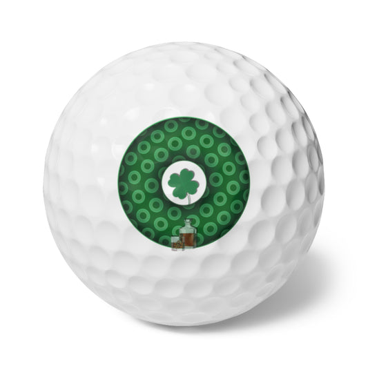 Lumpy Donut Golf Balls - 6-pack - "Patron Saint of Golf Balls" - green/light green caviar paradox donut - w/4-leaf clover & whiskey - variant 2