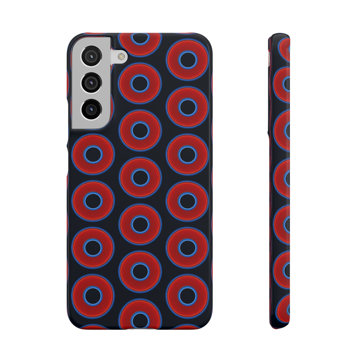 Lumpy Donut Snap Case - red vivid donut print w/blue charcoal background