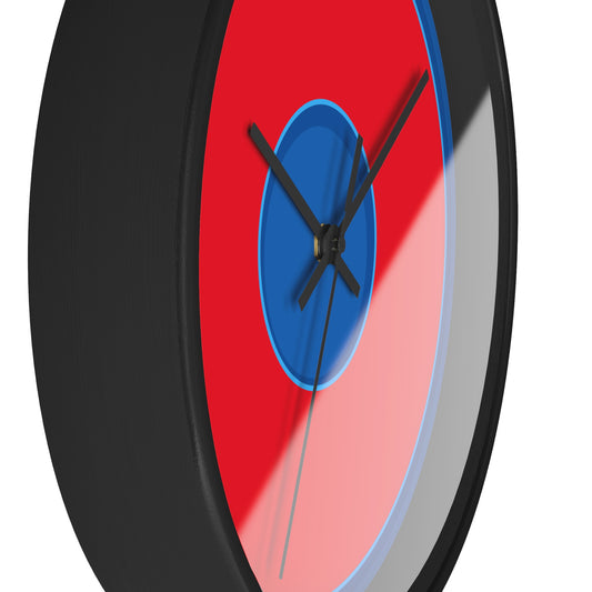 Lumpy Wall Clock - "Stencil Donut" - red donut w/dark royal blue background