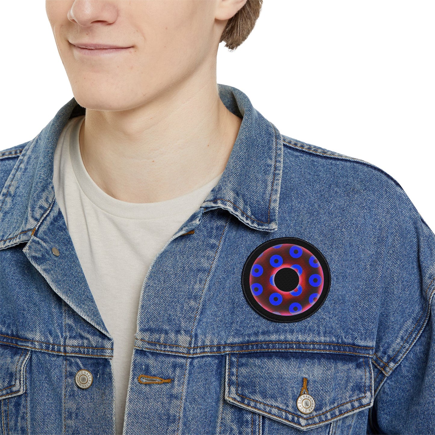 Iron-On Donut Patch - "Plain Blimpy Paradox Donut" - paradoxical dark red/electric blue blimpy donut