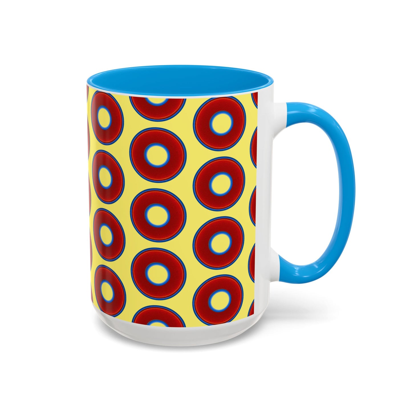 Lump's Grumpy Coffee Mug - vivid red donuts w/yellow background