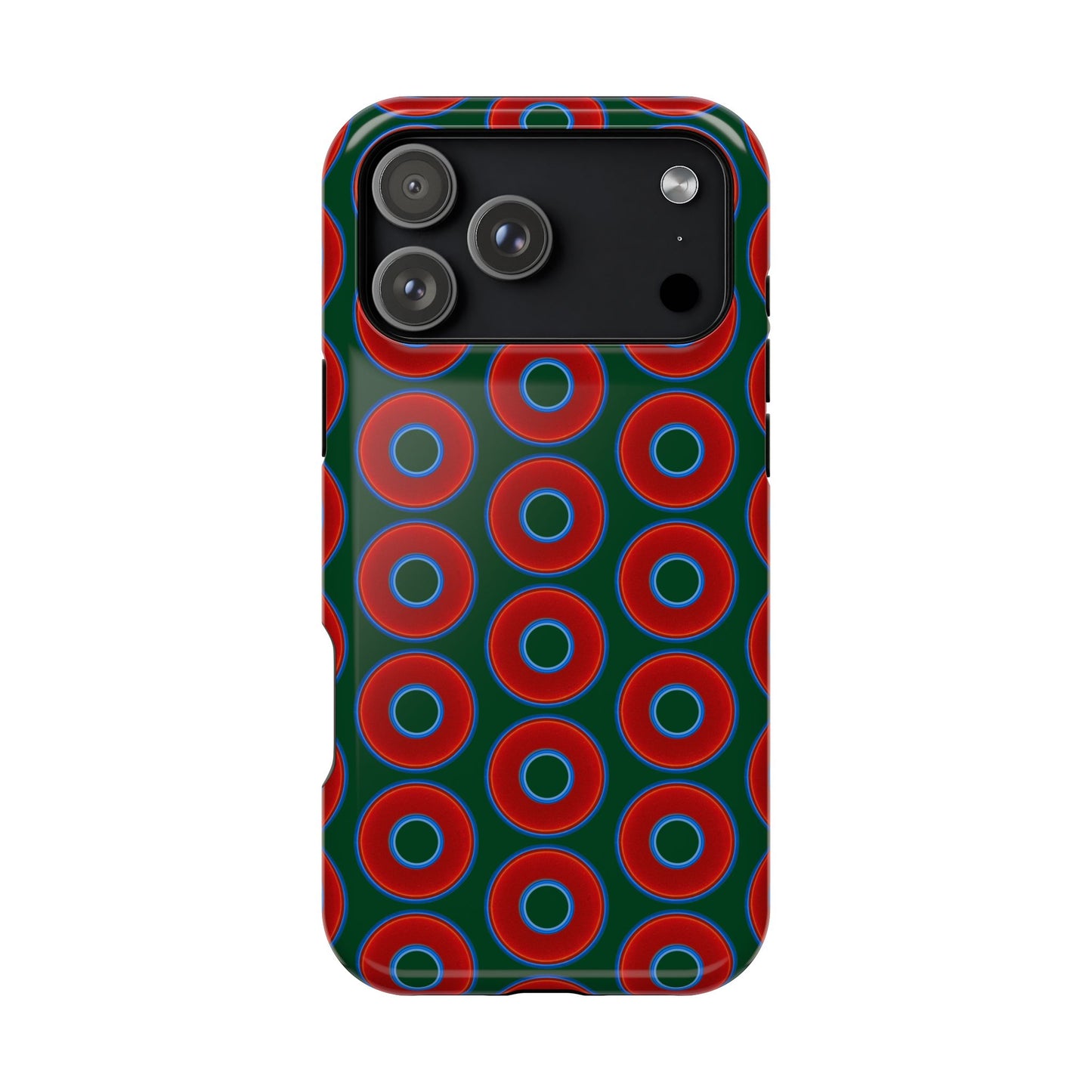Magnetic Tough Donut Case - red vivid donut print w/deep pond green background
