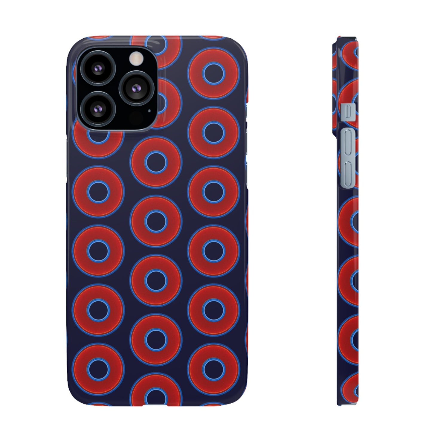 Lumpy Donut Snap Case - red vivid donut print w/midnight blue background