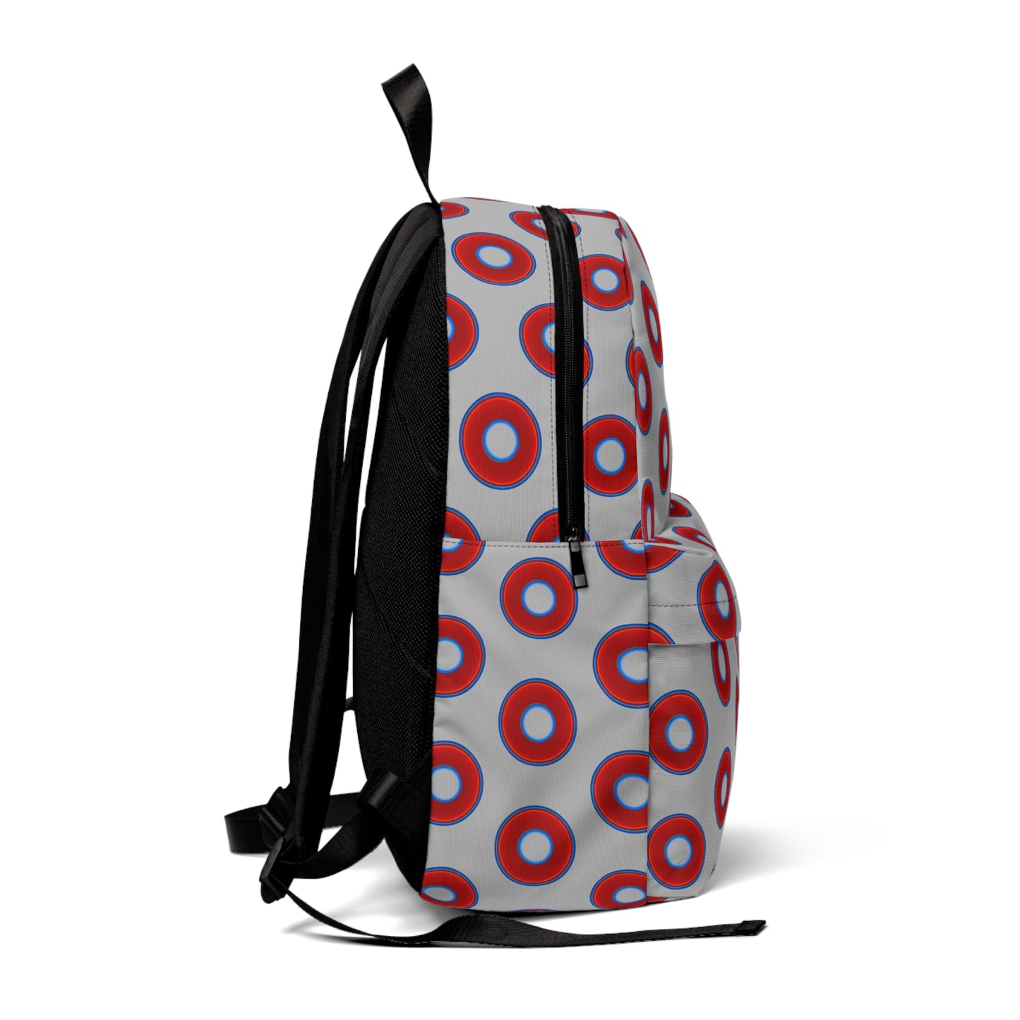 Donut Backpack - red vivid donuts w/light gray background