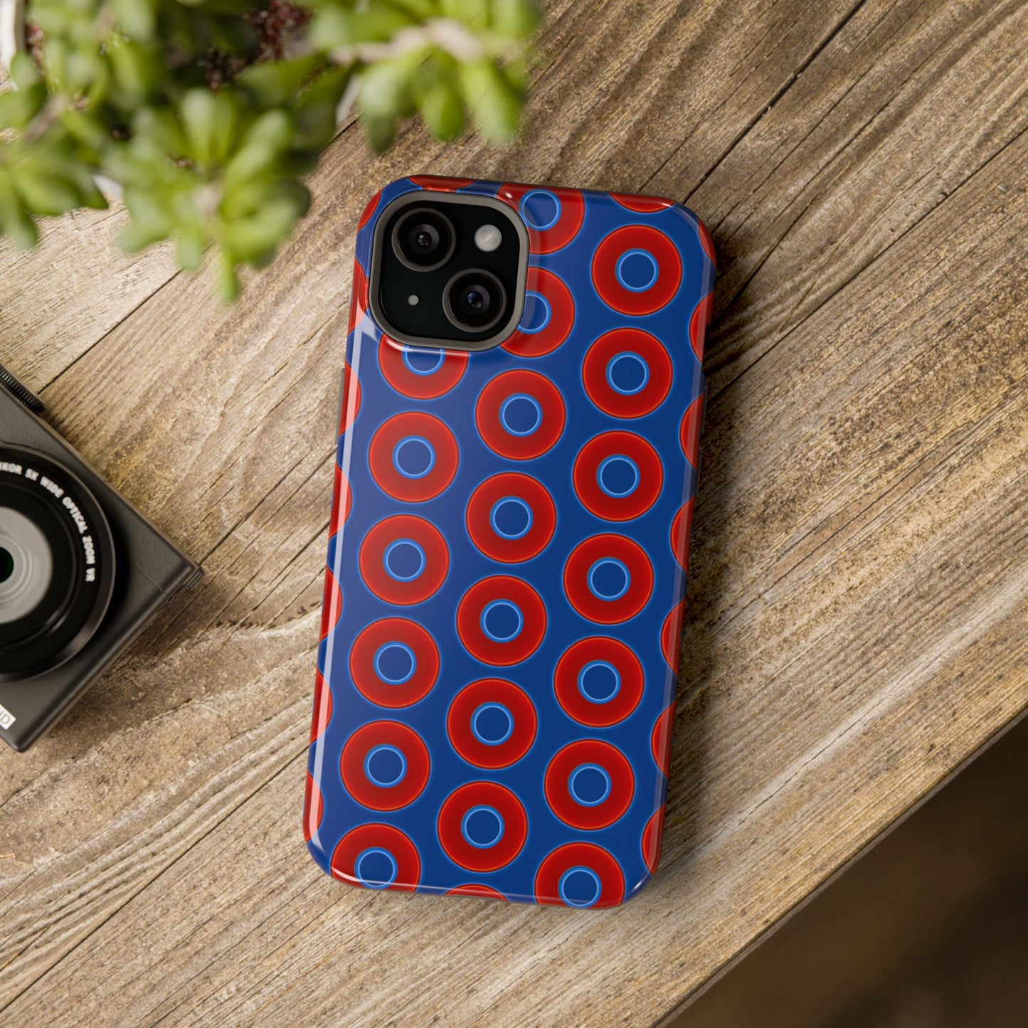 Magnetic Tough Donut Case - red vivid donut print w/dark blue background