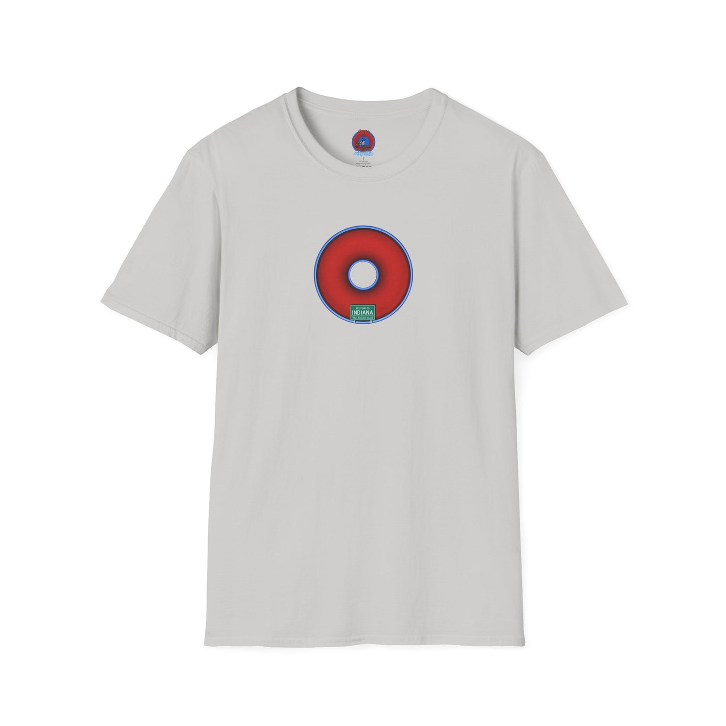 Classic Donut Tee - Unisex Soft-Style - "Indiana is for Boofers" - vivid red/blue plumpy donut - variant 3 - plain