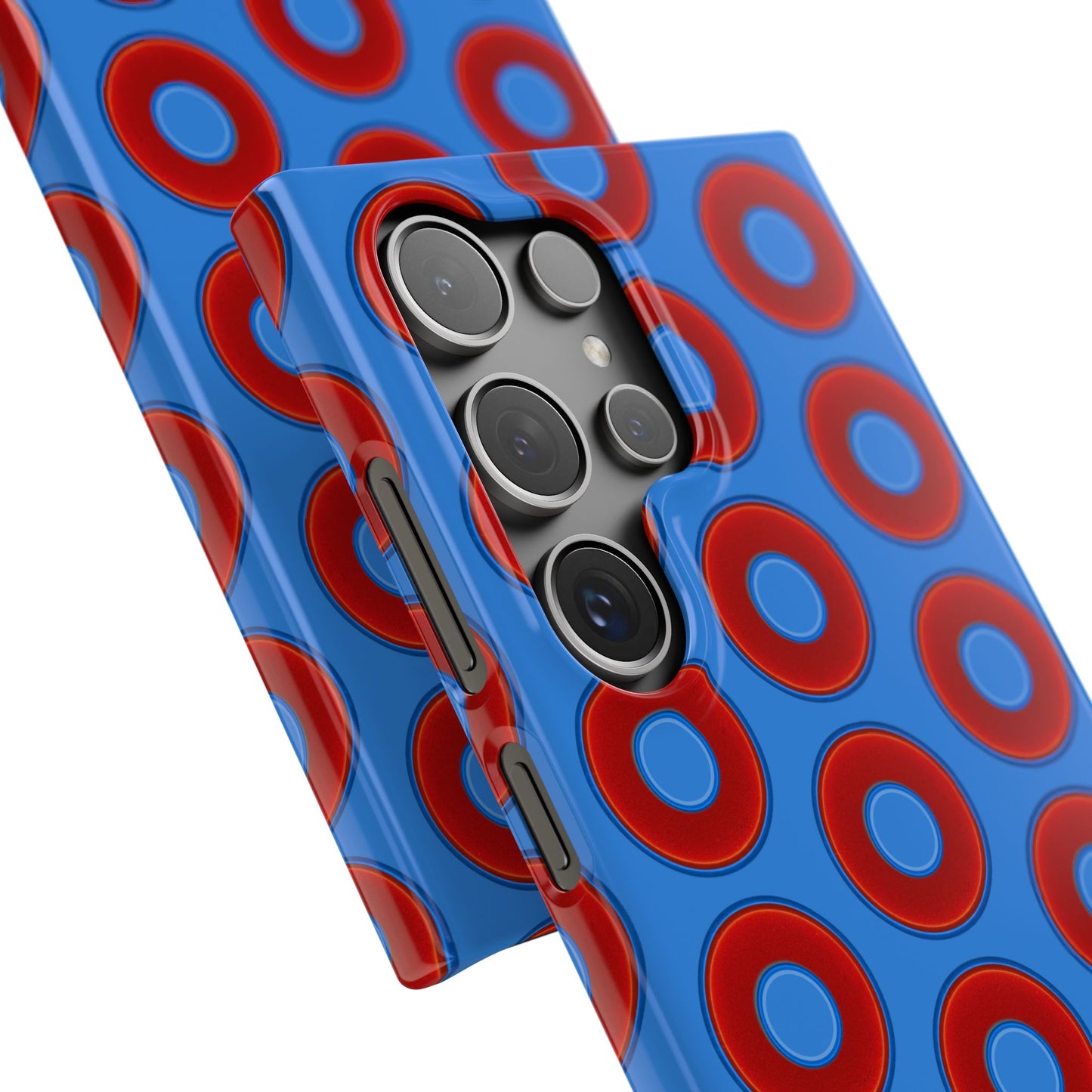 Lumpy Donut Snap Case - red vivid donut print w/light royal blue background