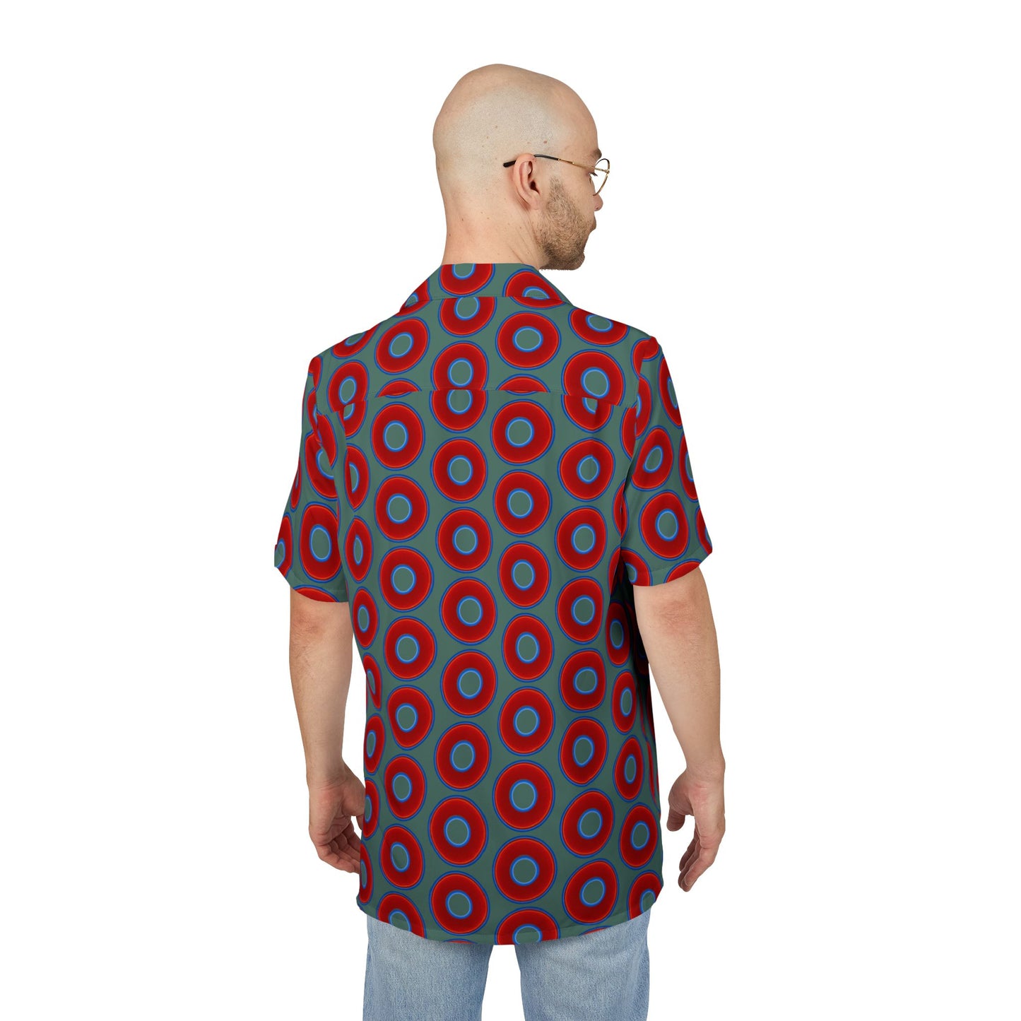 Wilson's 'Epic Hawaiian-Punch' Shirt - vivid red donut print w/Fenway green background [unisex]