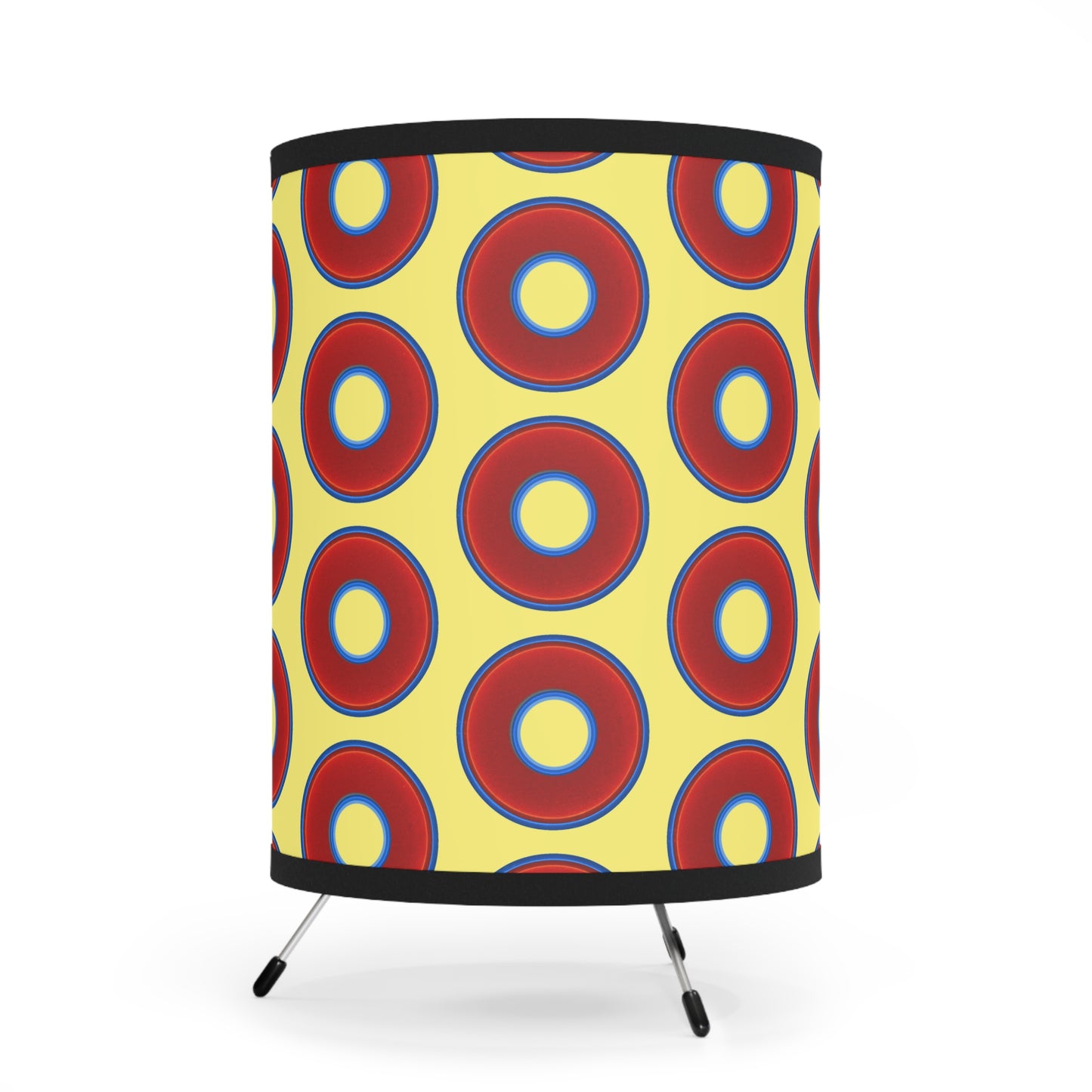 Lumpy Tripod Donut Lamp - vivid red donuts w/yellow background