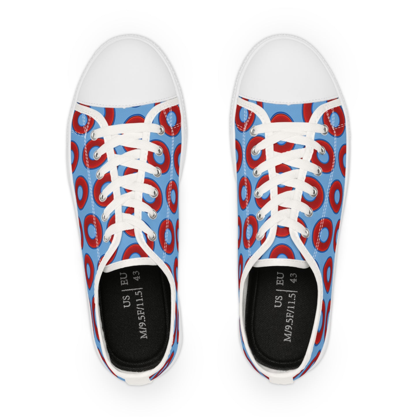 Men's - Low Top Chuck Taylors - large vivid red donut print w/light blue background