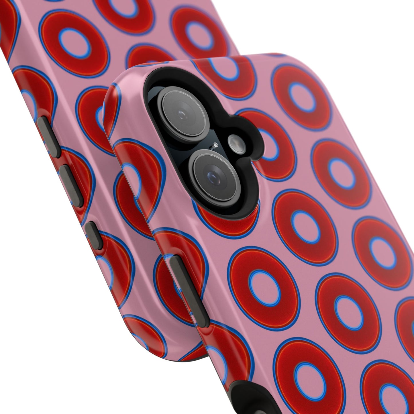 Impact-Resistant Lumpy Donut Case - red vivid donut print w/pale magenta background