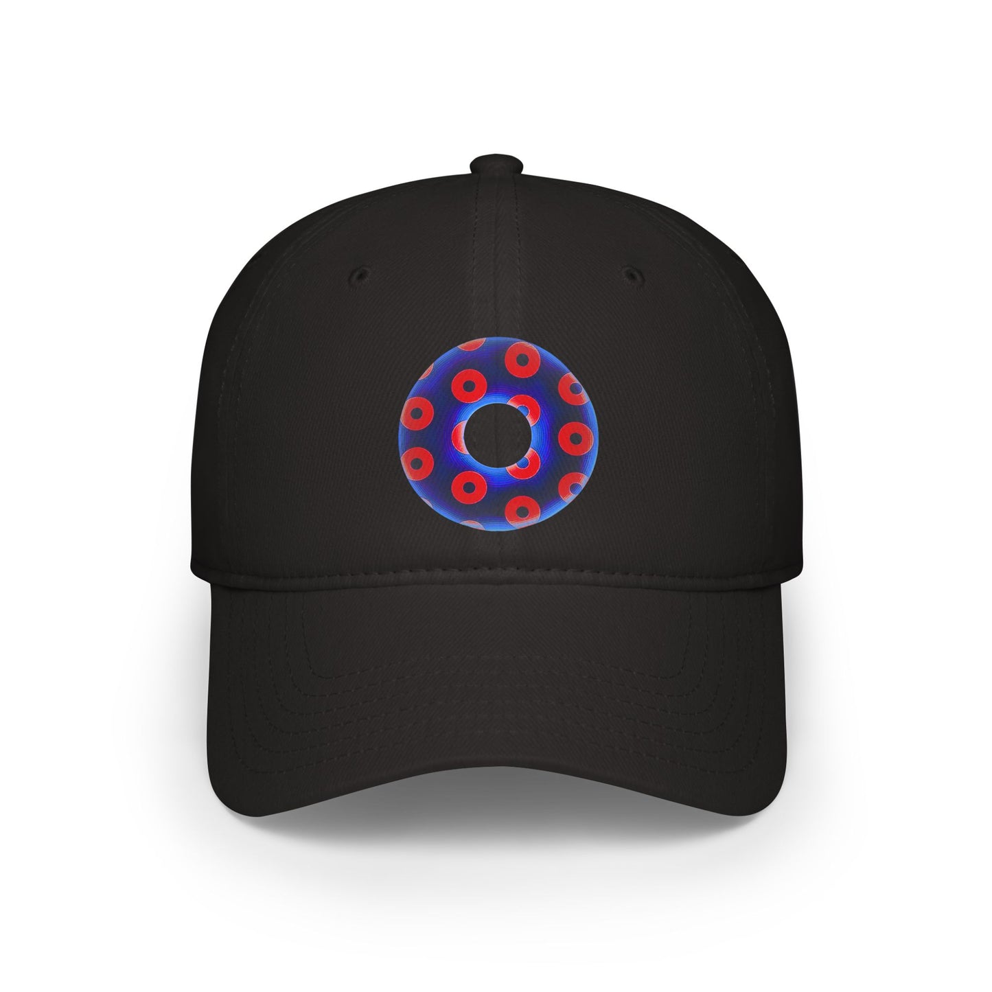 Lumpy Donut Baseball Cap - "Plain [Mary] Jane" - paradoxical dark blue/red blimpy donut w/