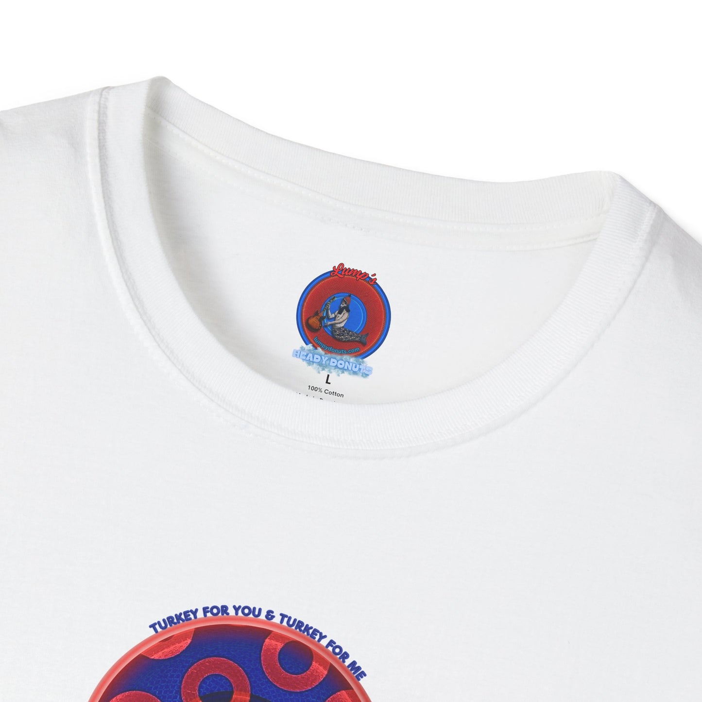 Classic Donut Tee - Unisex Soft-Style - "Turducken Donut Madness" - blue/red rustic paradox donut - holiday edition