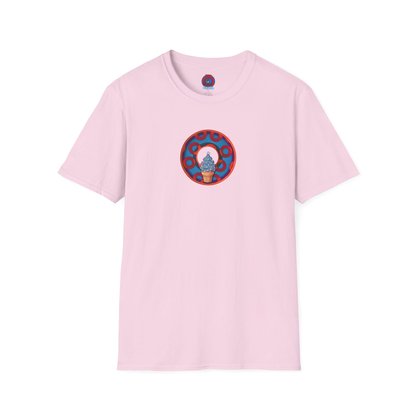 Classic Donut Tee - Unisex Soft-Style - "We All Scream It's ICE Cream" - blue/red rustic paradox donut