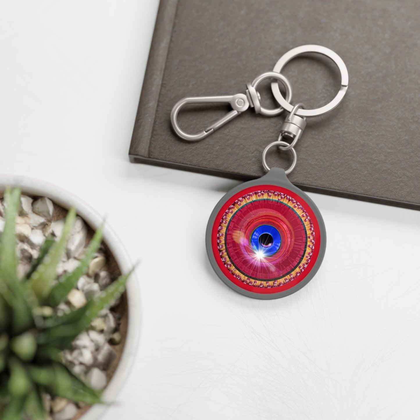 Lumpy Donut Keychain - "Smell the Donuts Outside on my Lawn" - series 1.0 - variant 4 - red donut