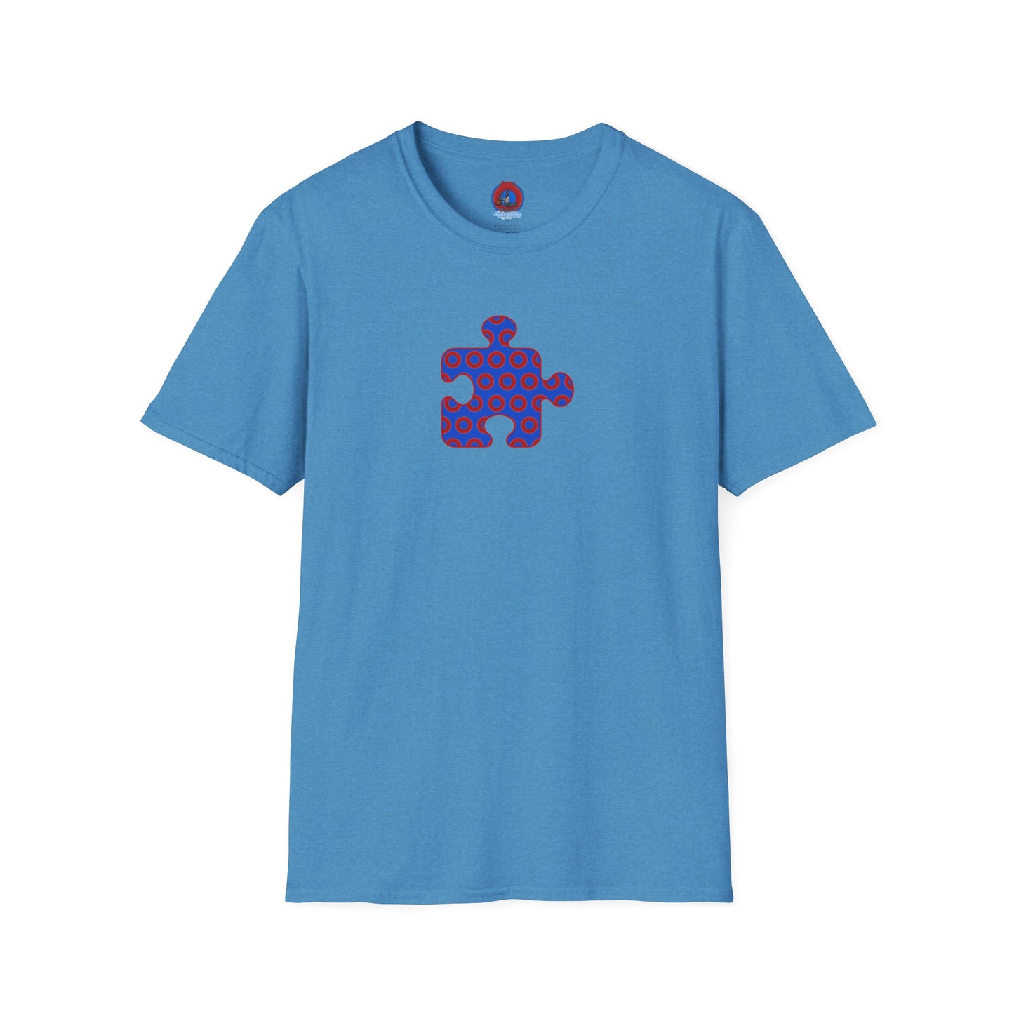 Classic Donut Tee - Unisex Soft-Style - "Trey's Completed Donut Pattern" - vivid red/blue puzzle pattern - variant 2