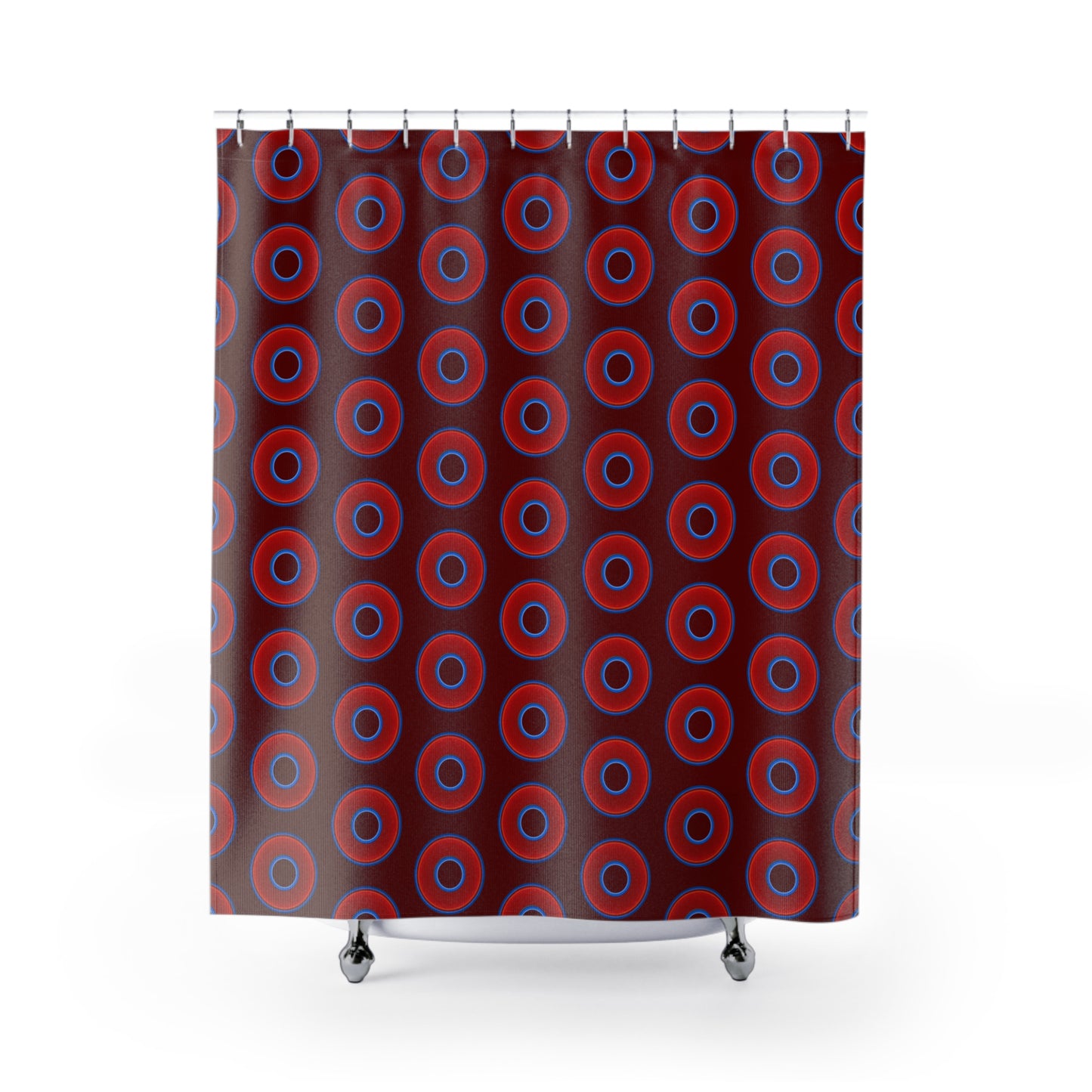 The Curtain With "Donuts" - Lumpy Bath Time Fun - vivid red donuts w/dark red background