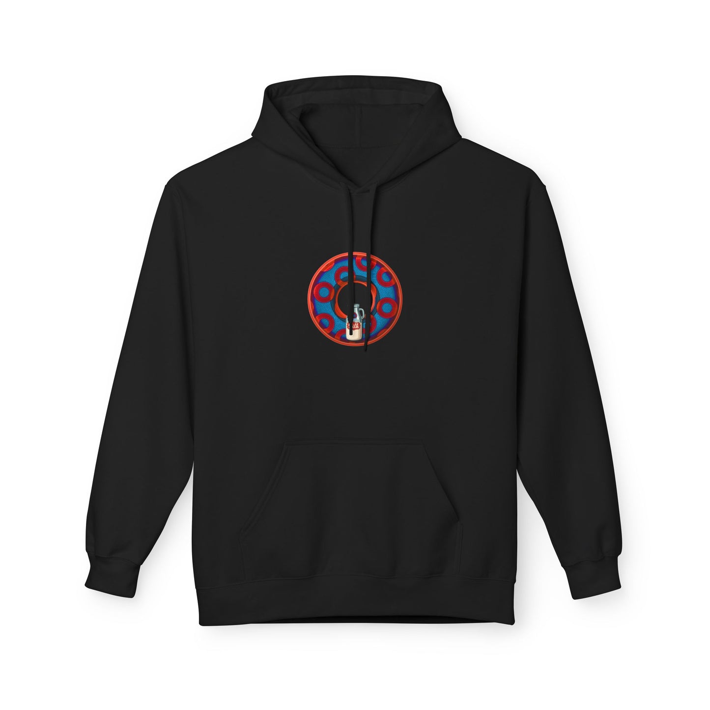 Fleece Harry Hoodies [Midweight Soft-style] - "Wooked Cream Dairy - YEMSG Donut" - blue/red rustic paradox donut - variant 1