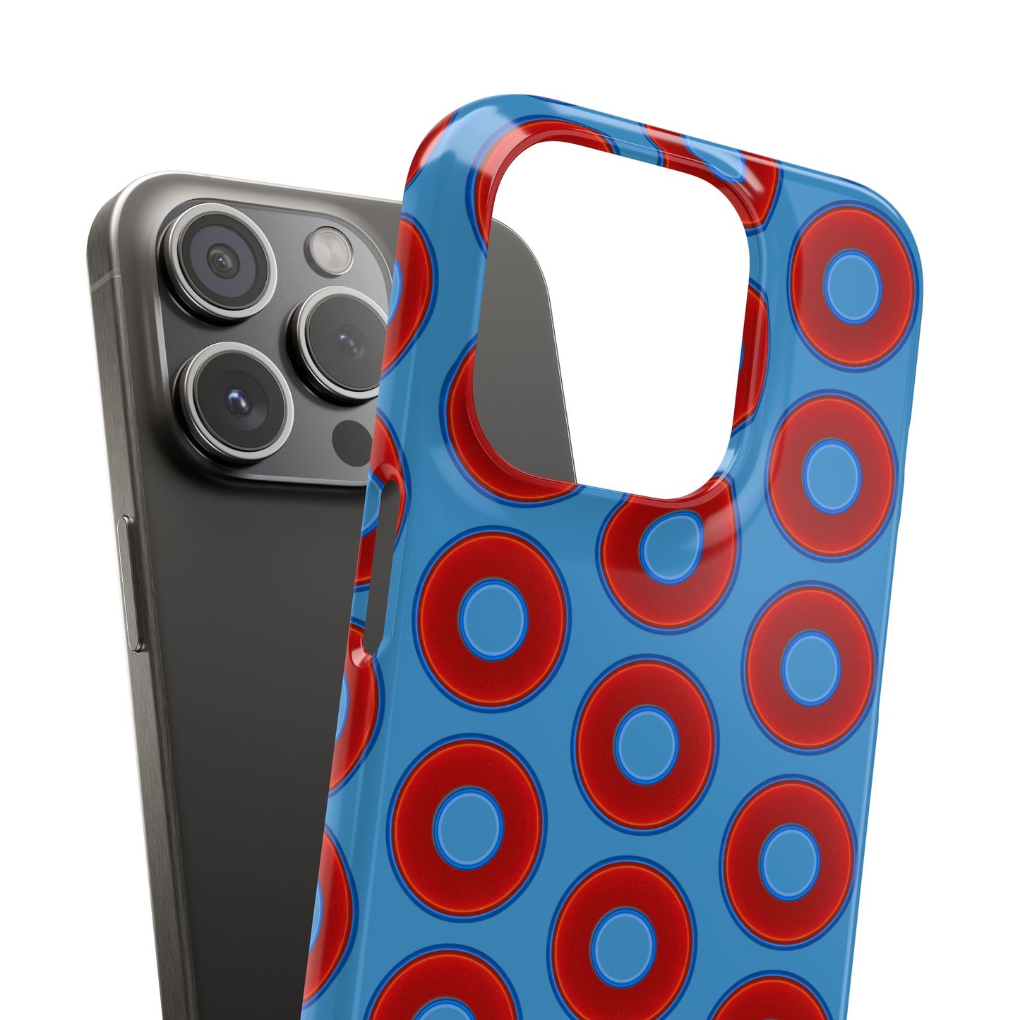 Lumpy Donut Snap Case - red vivid donut print w/light steel blue background