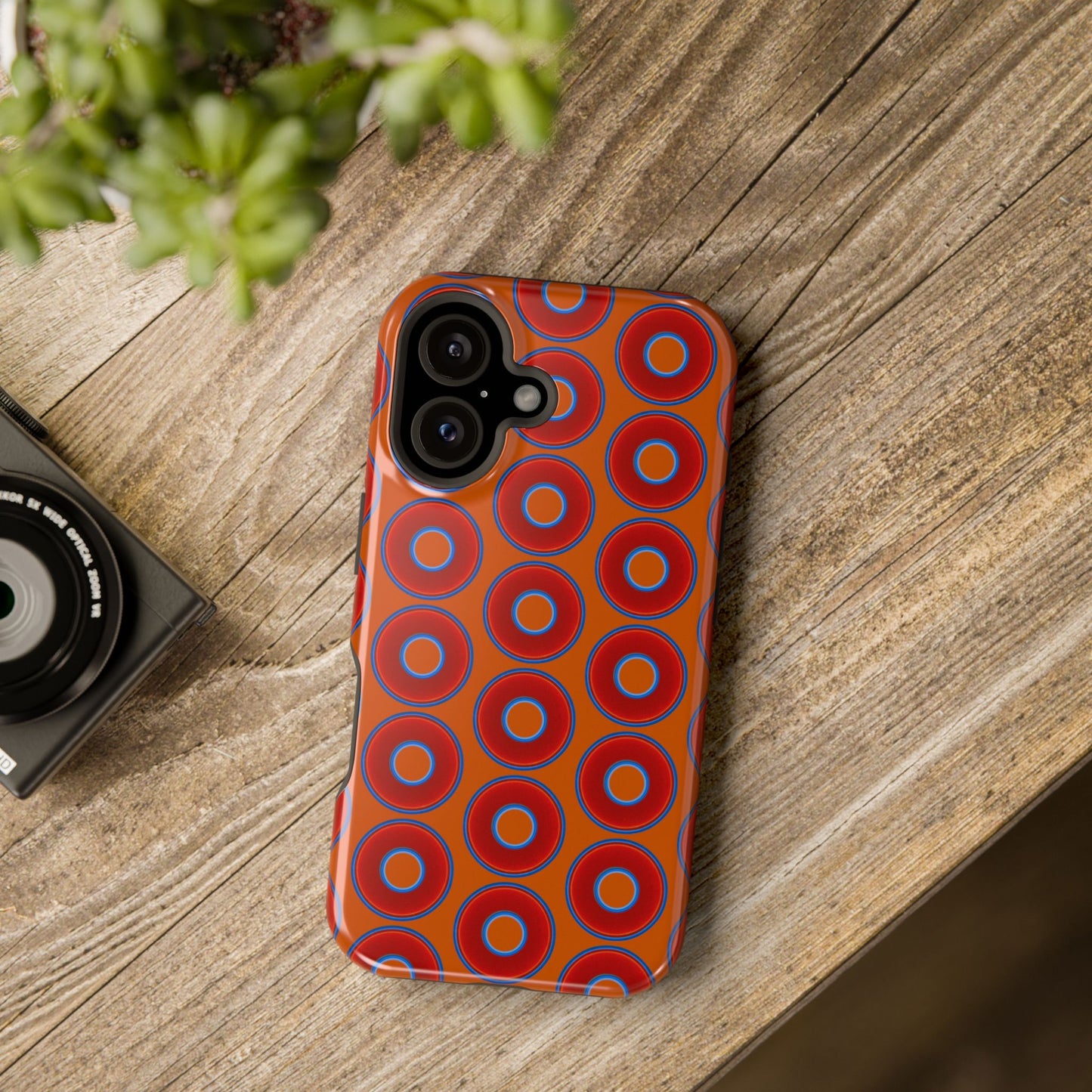 Magnetic Tough Donut Case - red vivid donut print w/dark orange background