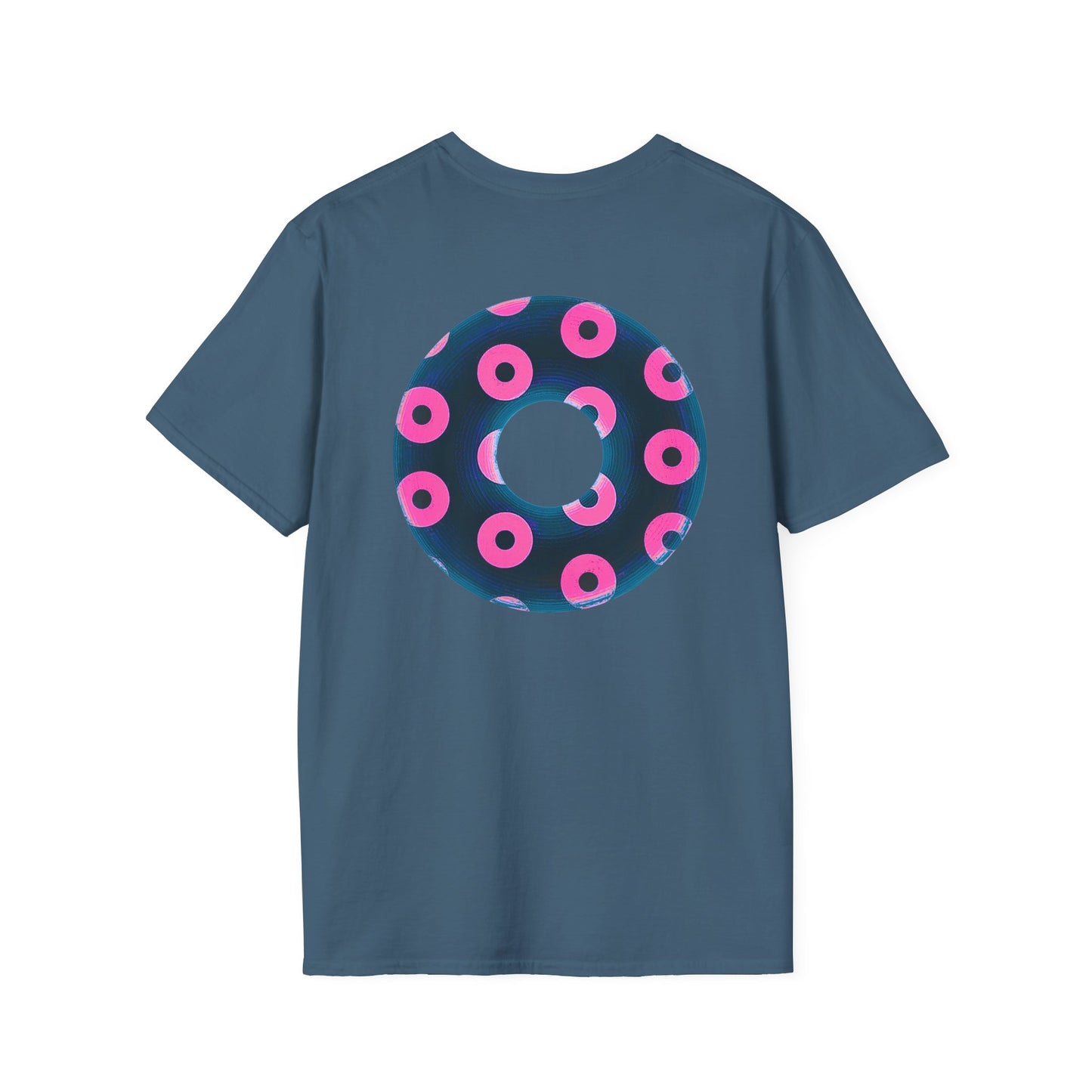 Copy of Plain Donuts/Unisex Soft-Style - "Plain Blimpy Paradoxical Donuts" - dark steel blue/vivid magenta donuts