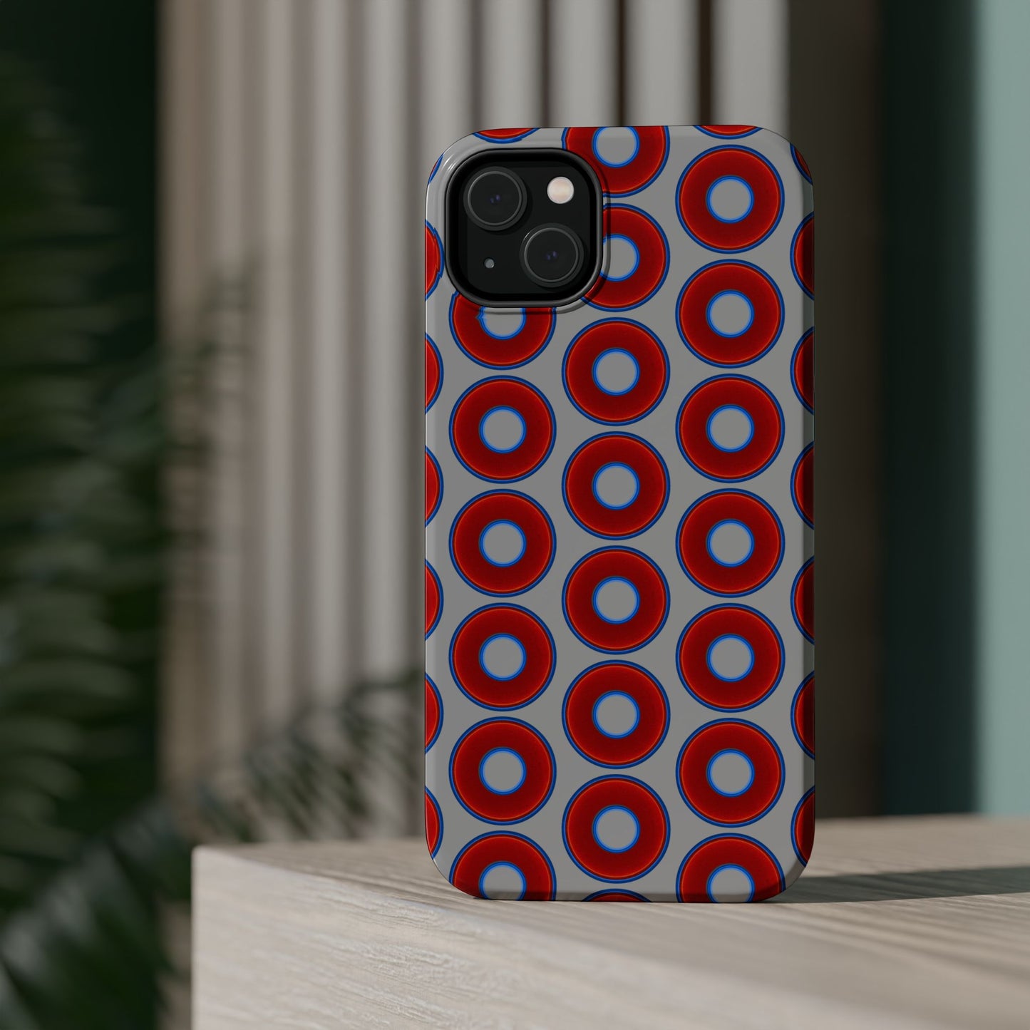 Magnetic Tough Donut Case - red vivid donut print w/light gray background