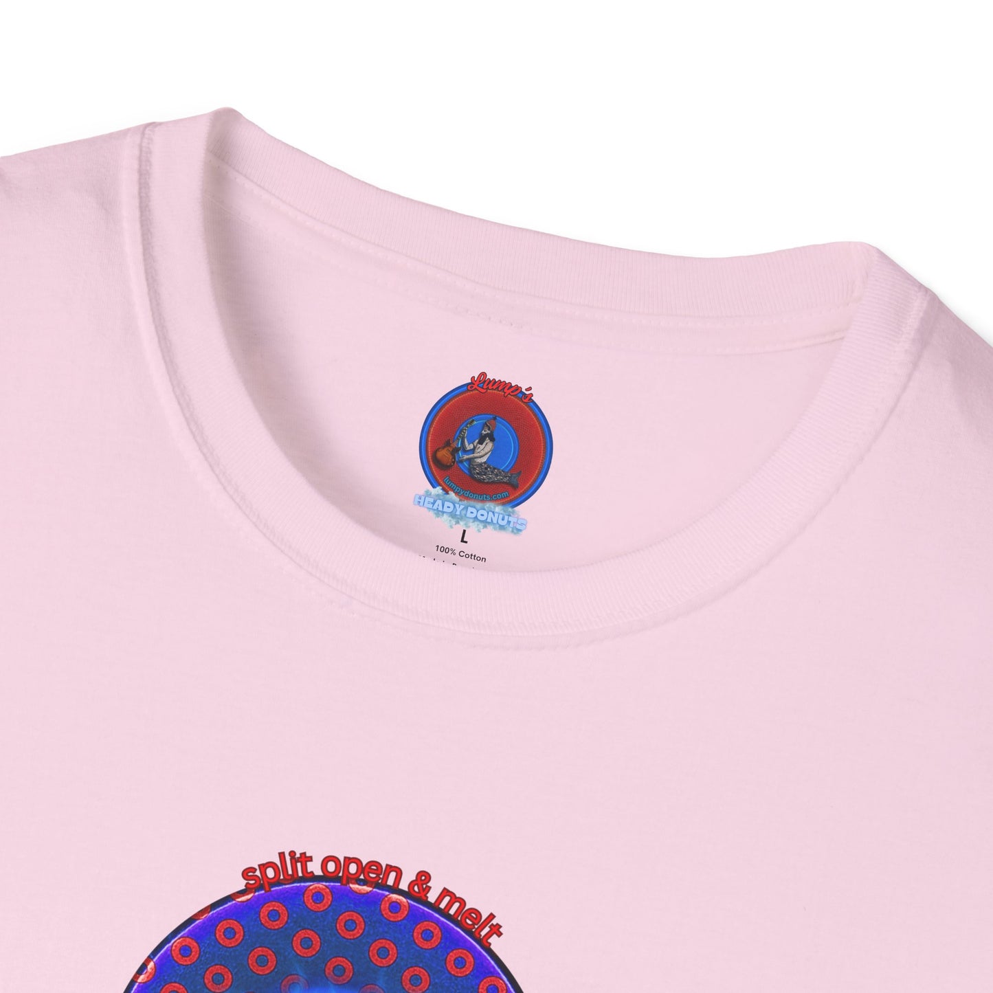 Classic Donut Tee - Unisex Soft-Style - "Split Open Donut Melt" - blue/red electric paradox donut - variant 2