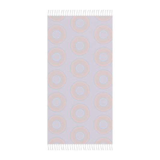 Oversized Lumpy Beach Towel - vivid red donuts w/purple background