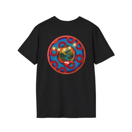 Classic Donut Tee - Unisex Soft-Style - "MORE Donuts Please" - rustic dark blue/red paradox donut - variant 2