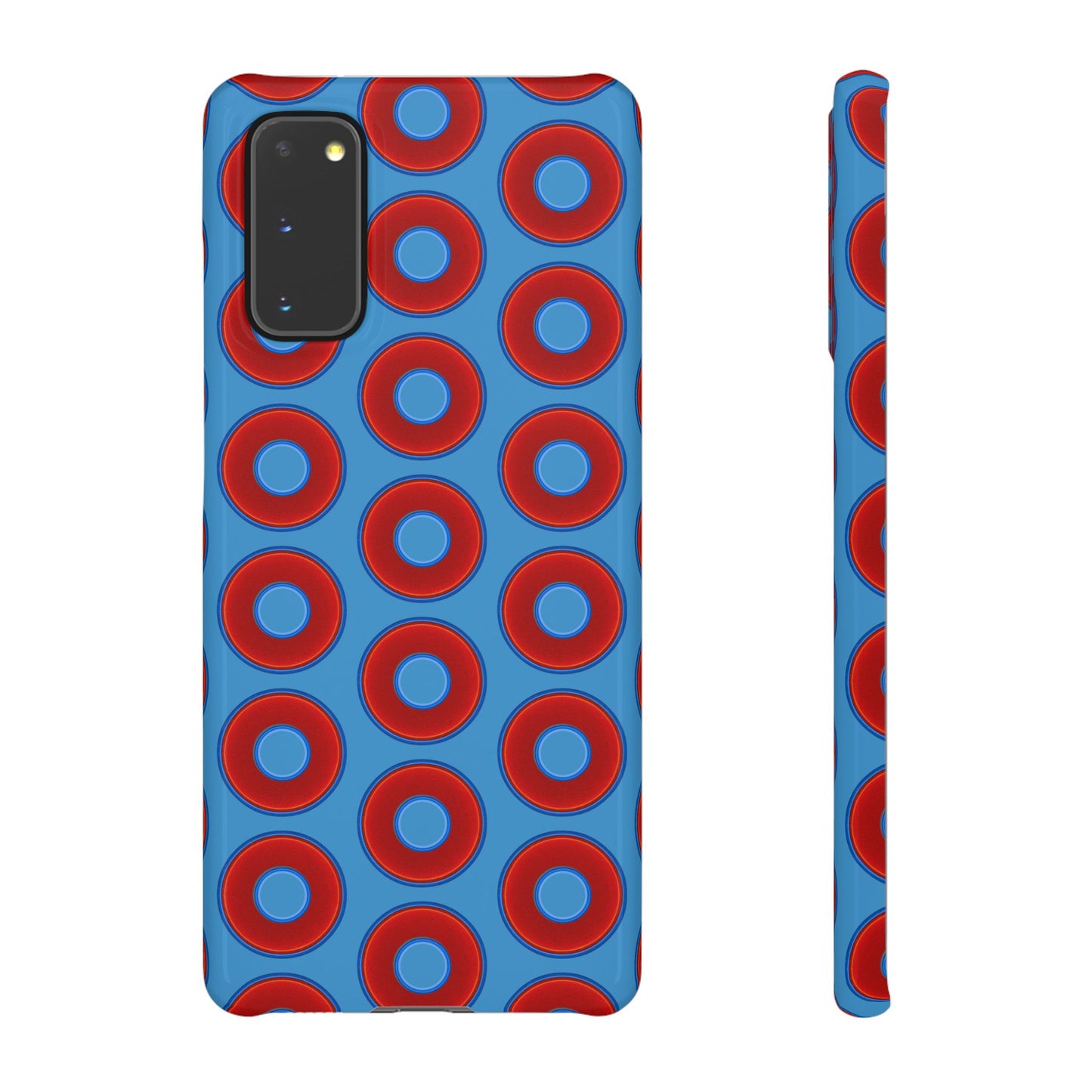 Lumpy Donut Snap Case - red vivid donut print w/light steel blue background
