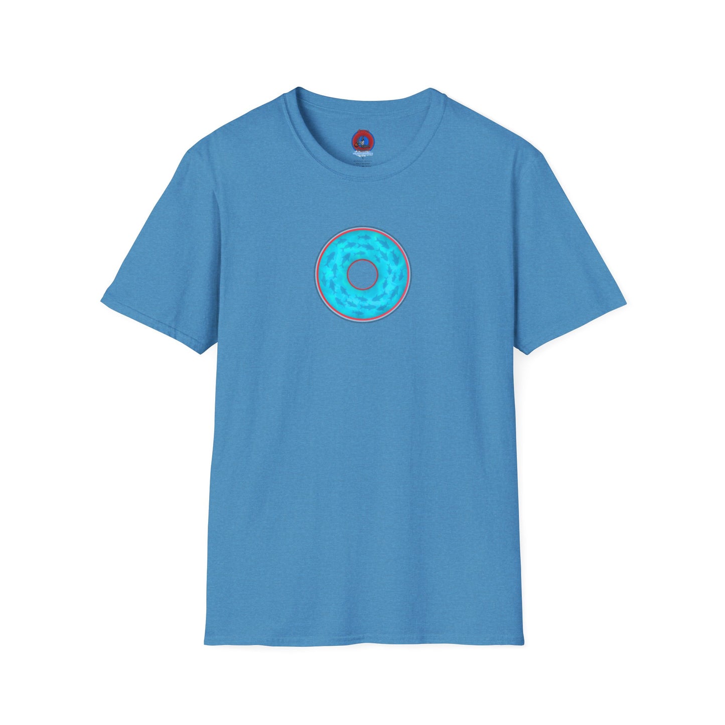 Classic Donut Tee - Unisex Soft-Style - "Skoolie of Phishies" - vivid sea donut - w/light blue water - variant 1