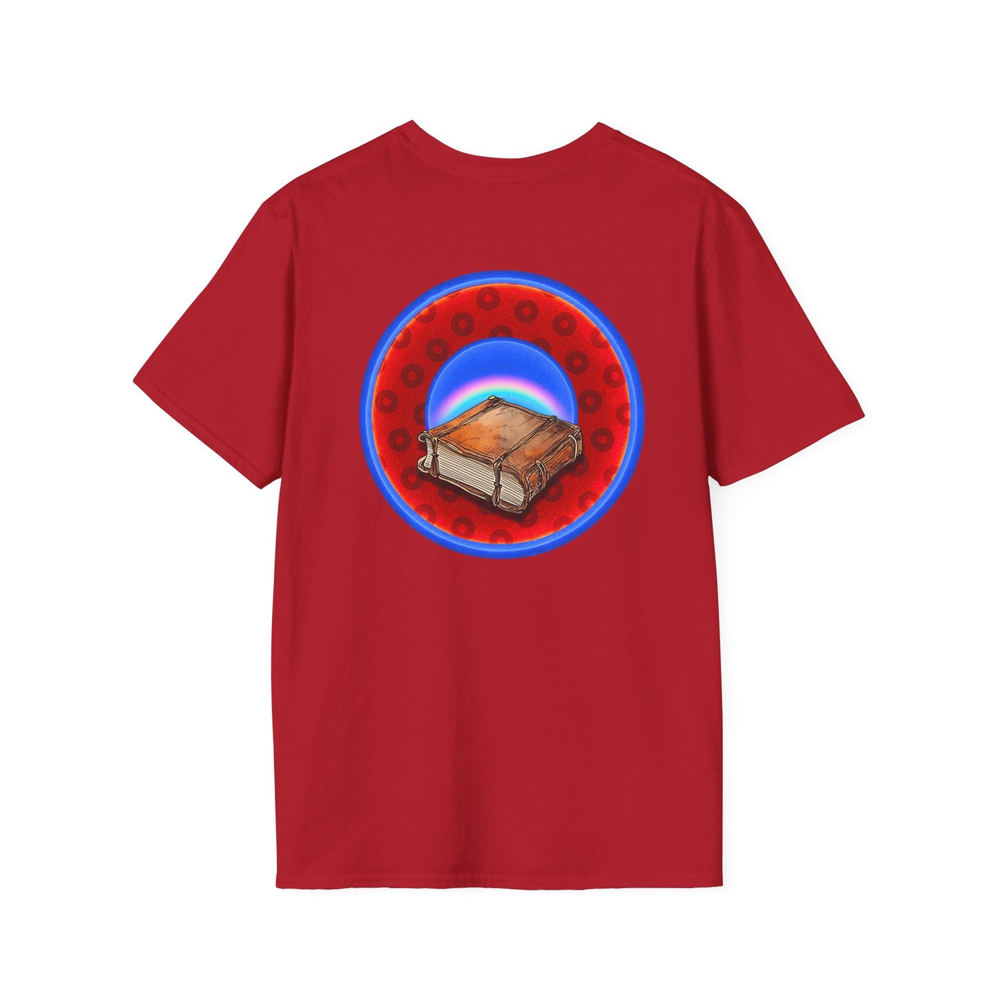 Classic Donut Tee - Unisex Soft-Style - "Read the F'ing Donut Book" - paradoxical widemouthed red/blue donut - variant 2