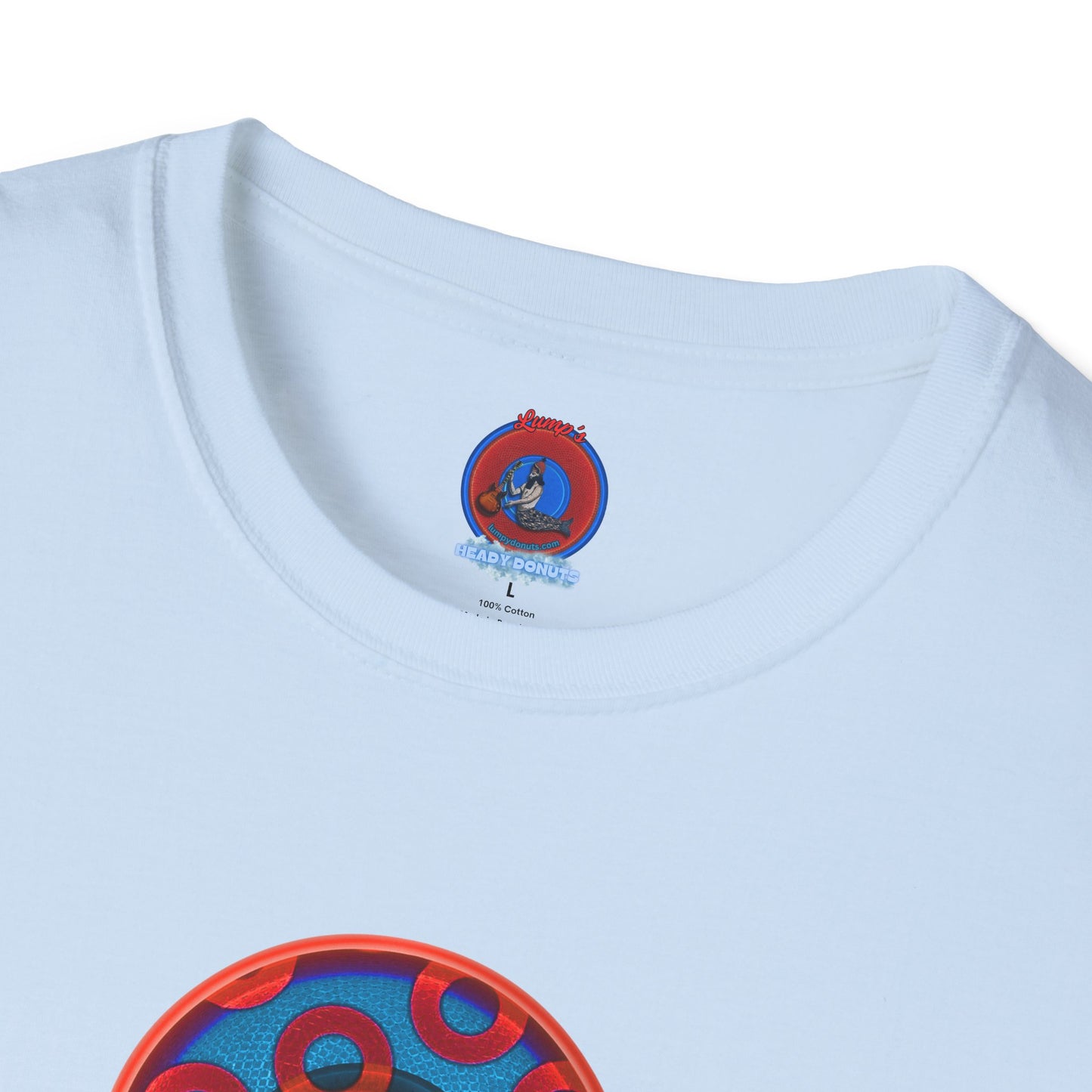 Classic Donut Tee - Unisex Soft-Style - "Peace of My Donut?" - blue/red rustic paradox donut