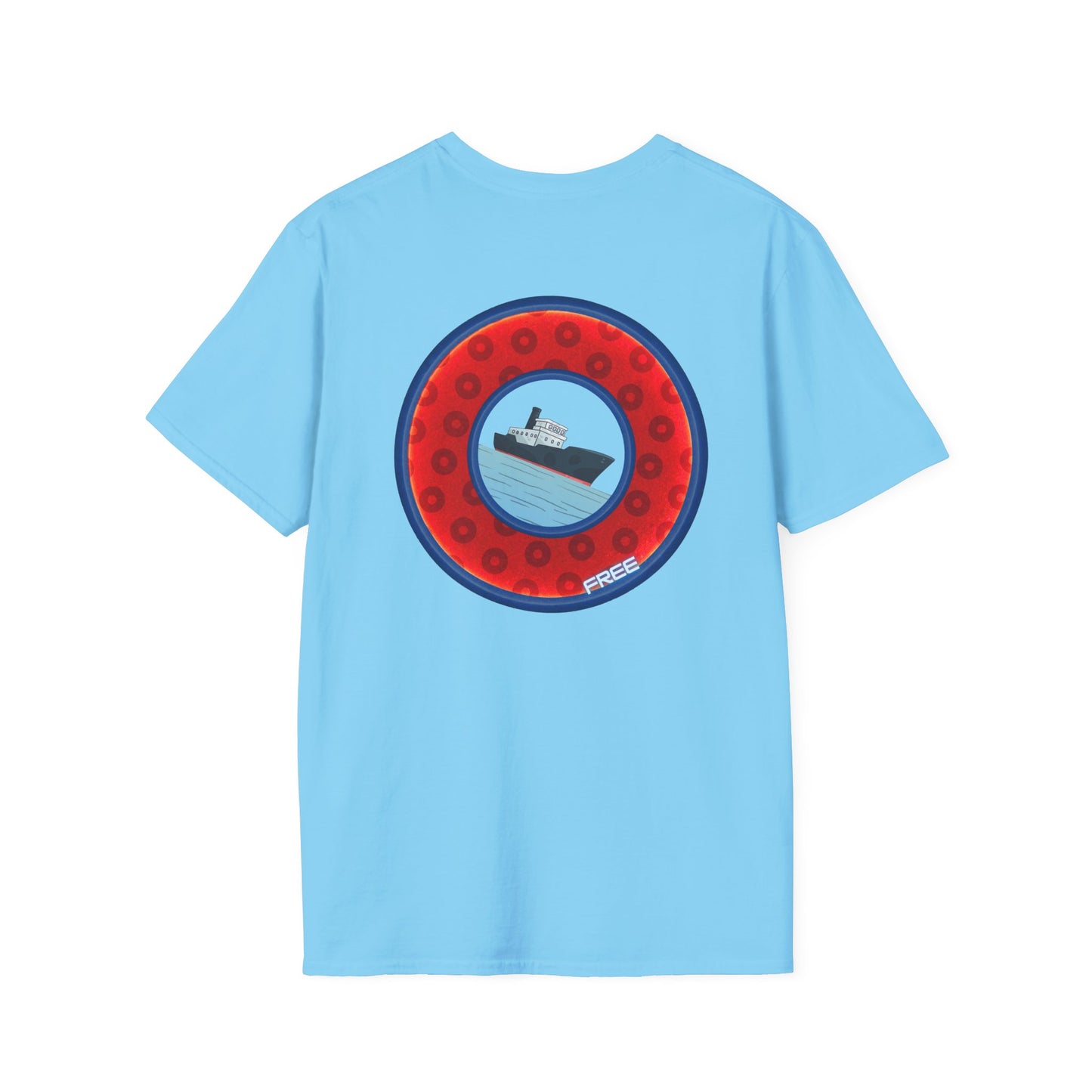 Classic Donut Tee - Unisex Soft-Style - "Phree Donut Sliders" - red/blue widemouthed paradox donut