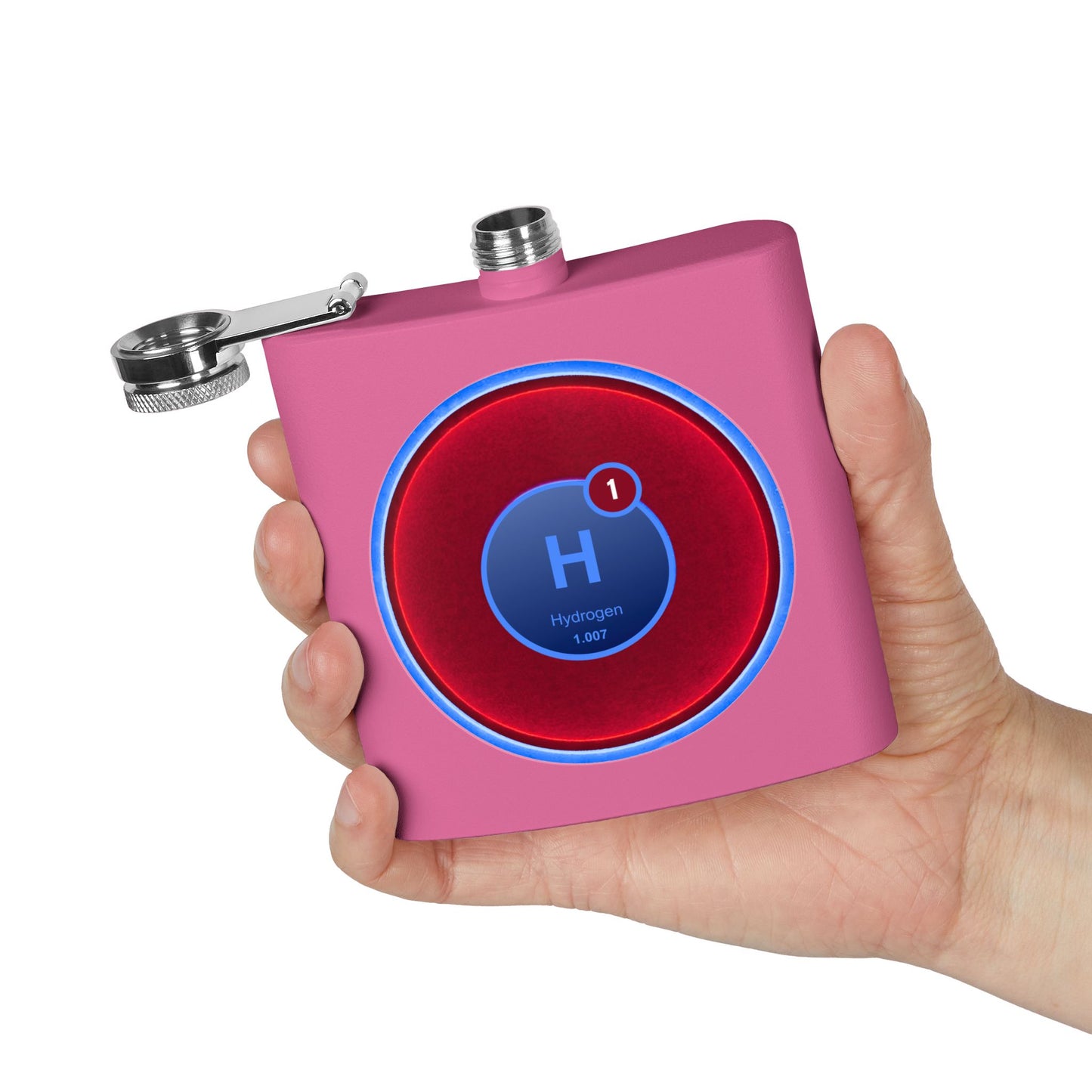 Lump's Donut Flask 6 oz -  "Flask full of Hydrogen" - vivid red donut - [*w/your choice of 6 backgrounds]