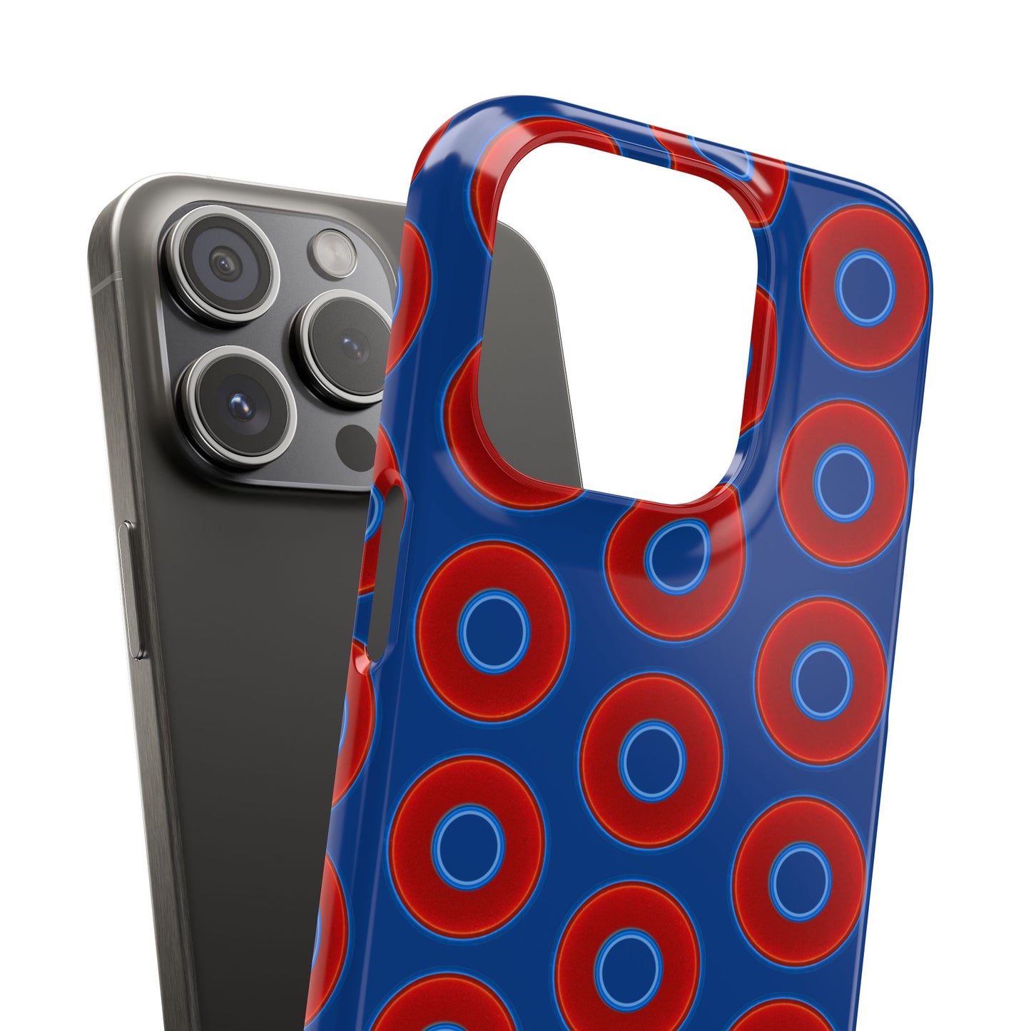 Lumpy Donut Snap Case - red vivid donut print w/dark blue background