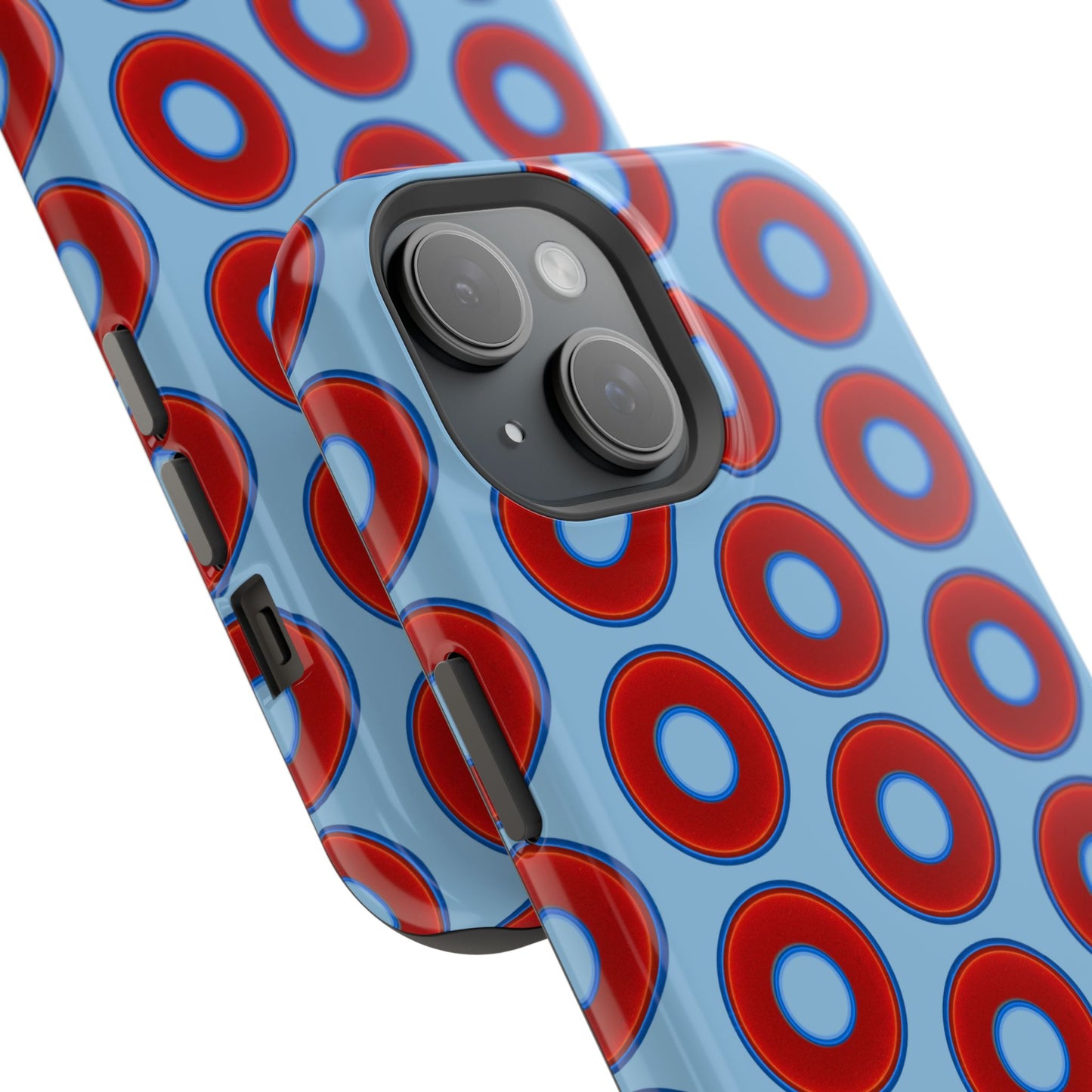 Impact-Resistant Lumpy Donut Case - red vivid donut print w/sky blue background