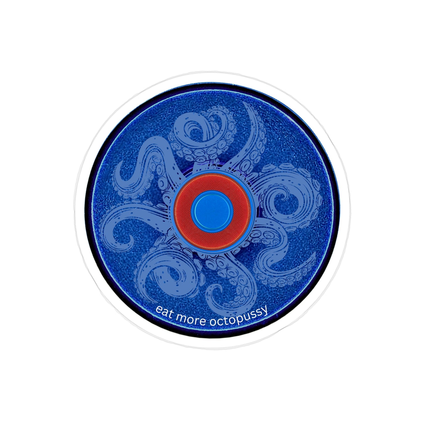 Donut Bumper/Outdoor Sticker - "Roger Moore's Donut" - variant 2 - blue donut w/red donut center - [Die-Cut] 6"x 6"