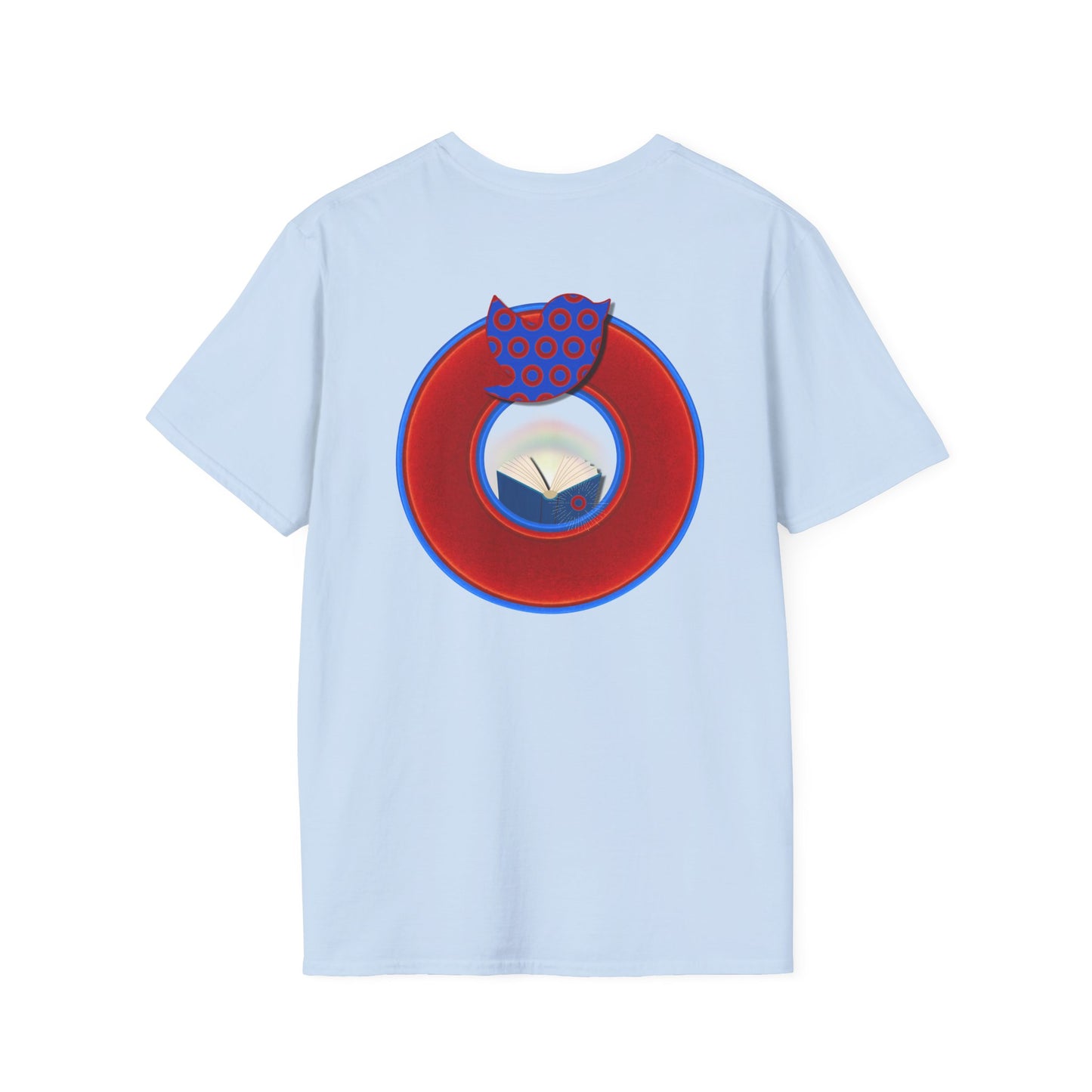 Classic Donut Tee - Unisex Soft-Style - "Phamous Mocking Donut" - vivid red/blue donut