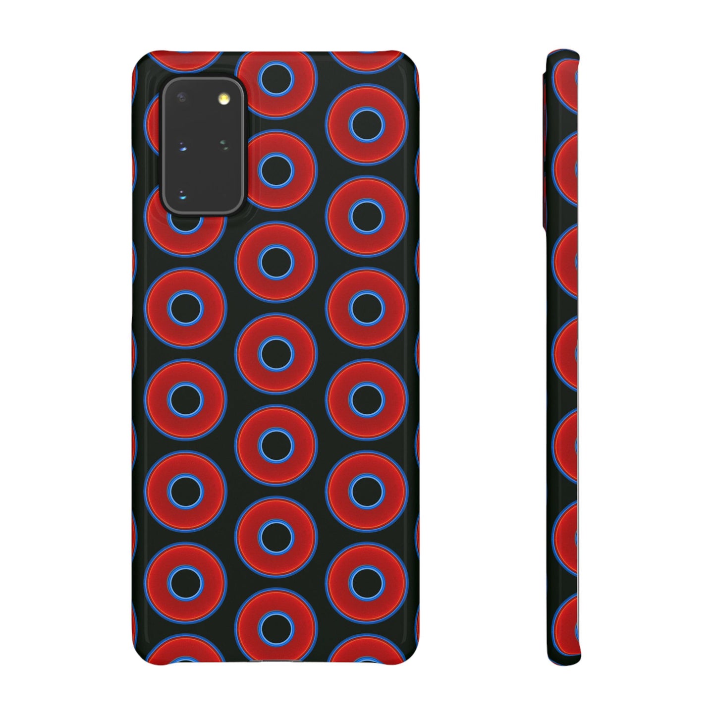 Lumpy Donut Snap Case - red vivid donut print w/midnight moss green background