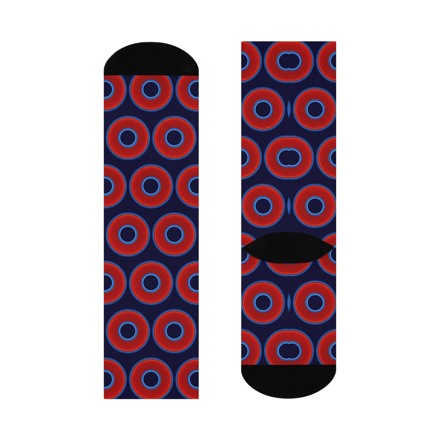 Lumpy Sox - cushioned crew - vivid red donut print w/midnight blue background
