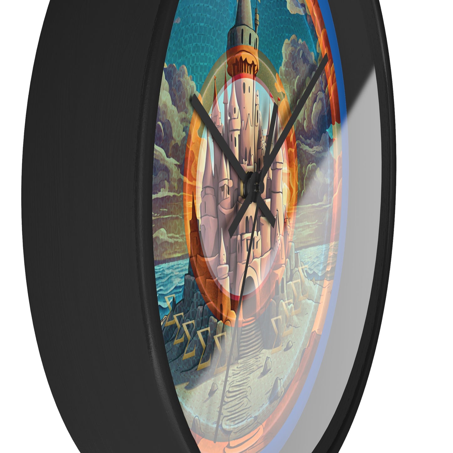 Lumpy Wall Clock - "The Donut Clock that Tides Never Reach" - variant 1 - rustic pic donut w/turquoise background